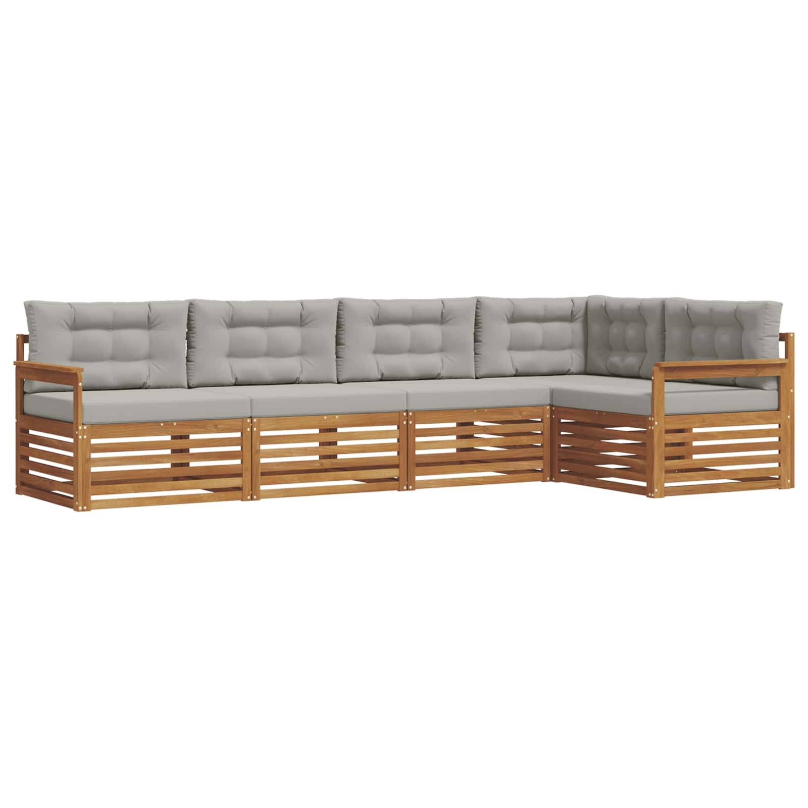 vidaXL Outdoor-Sofagarnitur mit Kissen 5 pcs Natürlich und Hellgrau