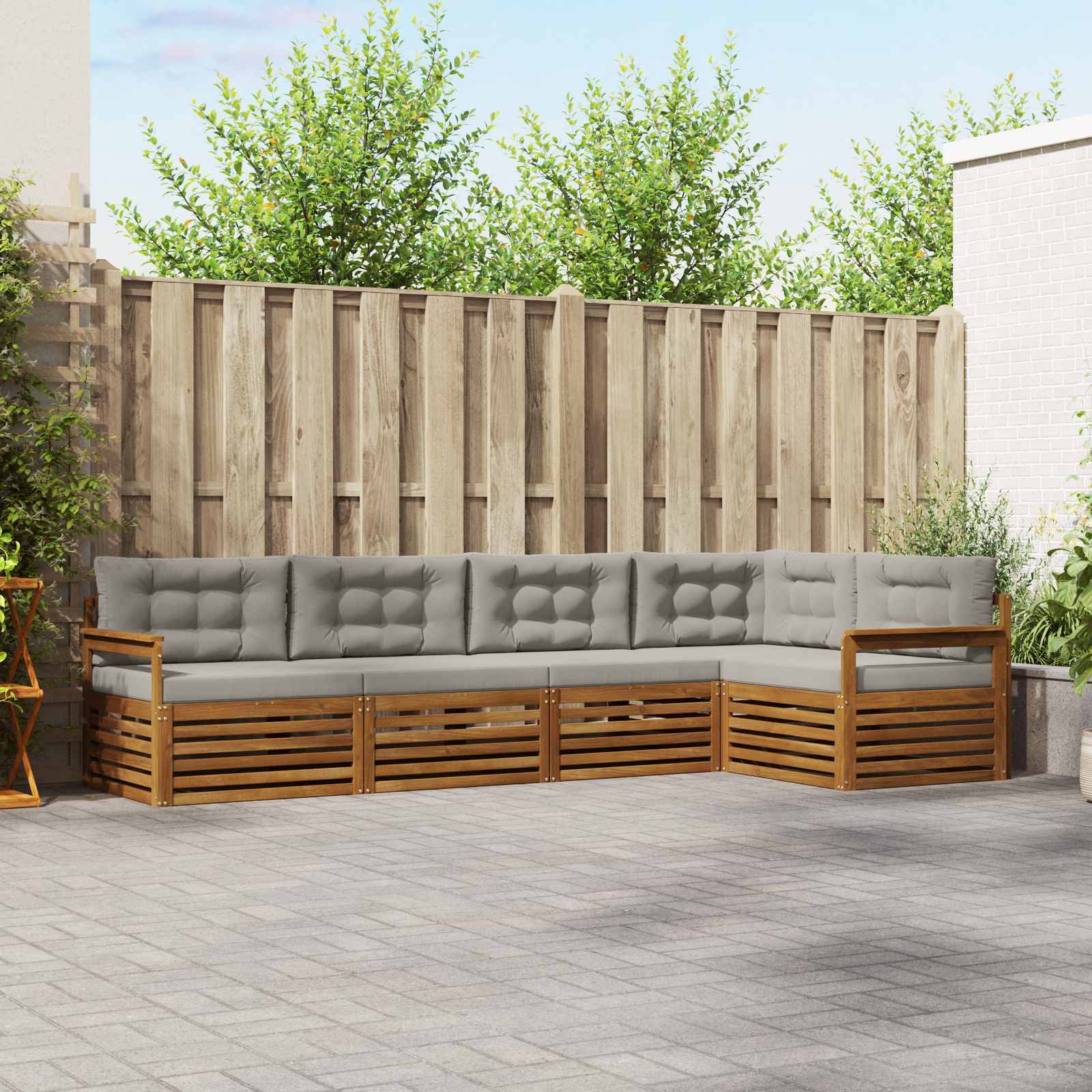 vidaXL Outdoor-Sofagarnitur mit Kissen 5 pcs Natürlich und Hellgrau