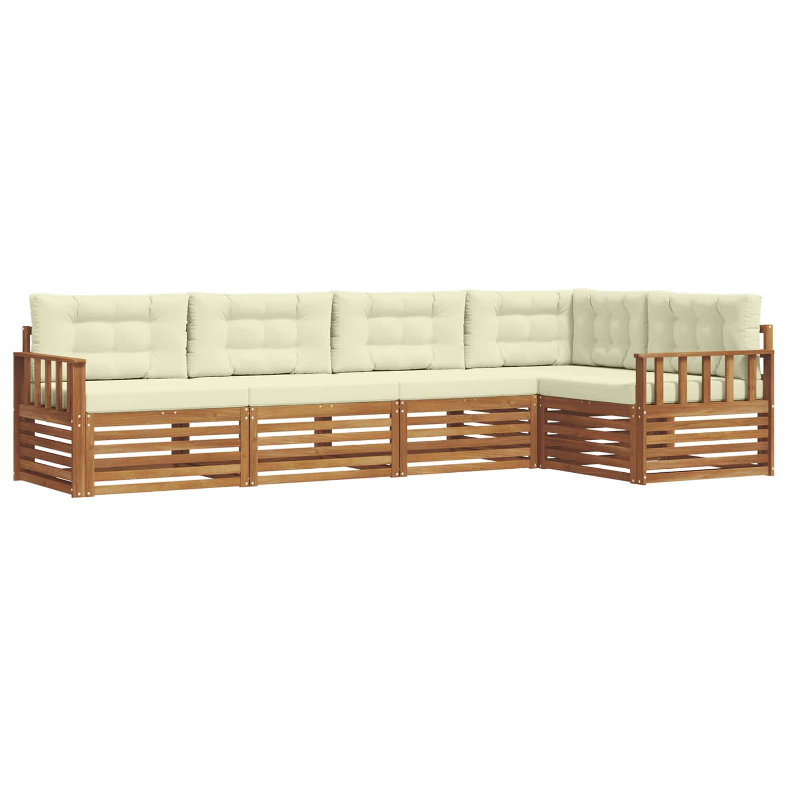 vidaXL Outdoor-Sofagarnitur mit Kissen 5 pcs Natur und Creme