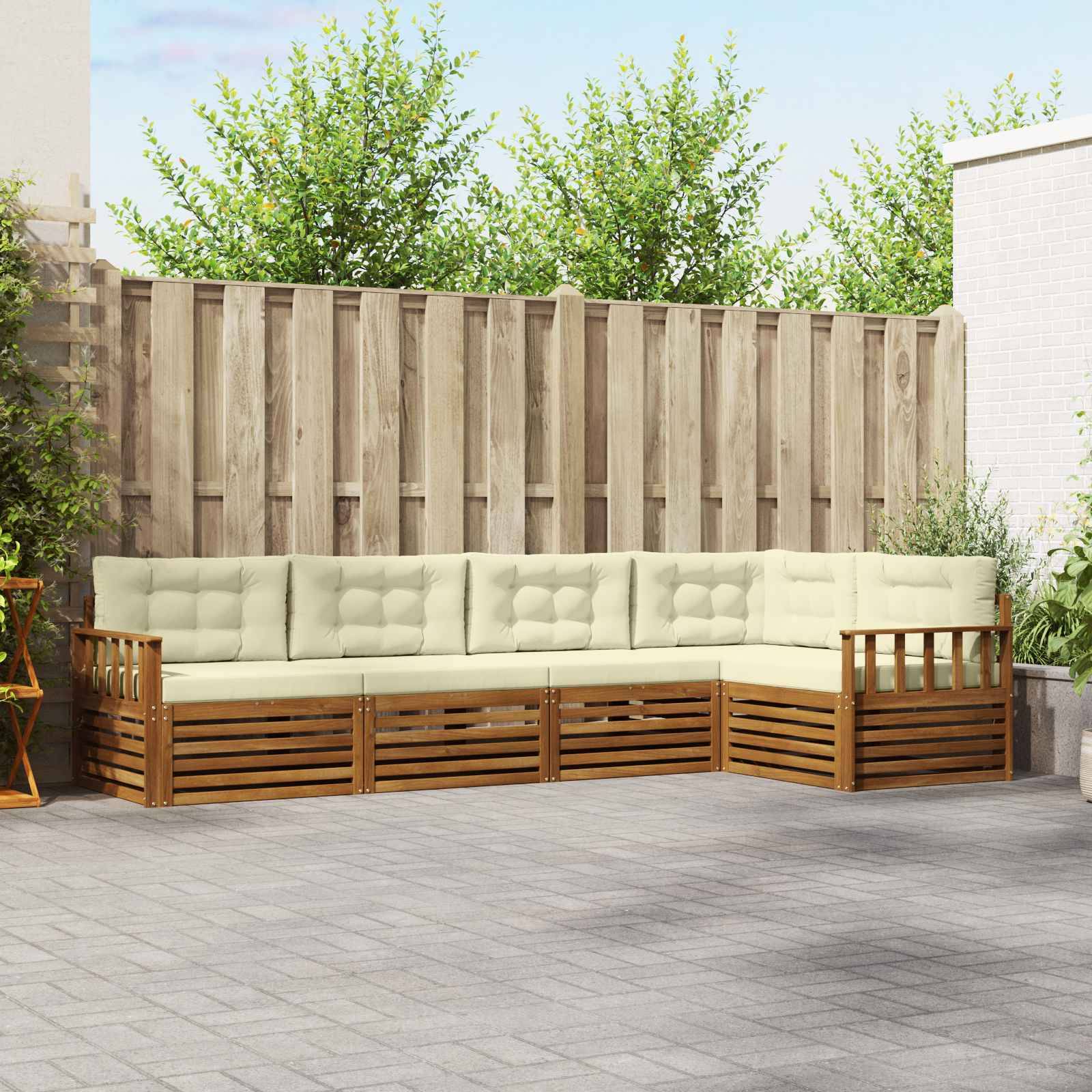 vidaXL Outdoor-Sofagarnitur mit Kissen 5 pcs Natur und Creme
