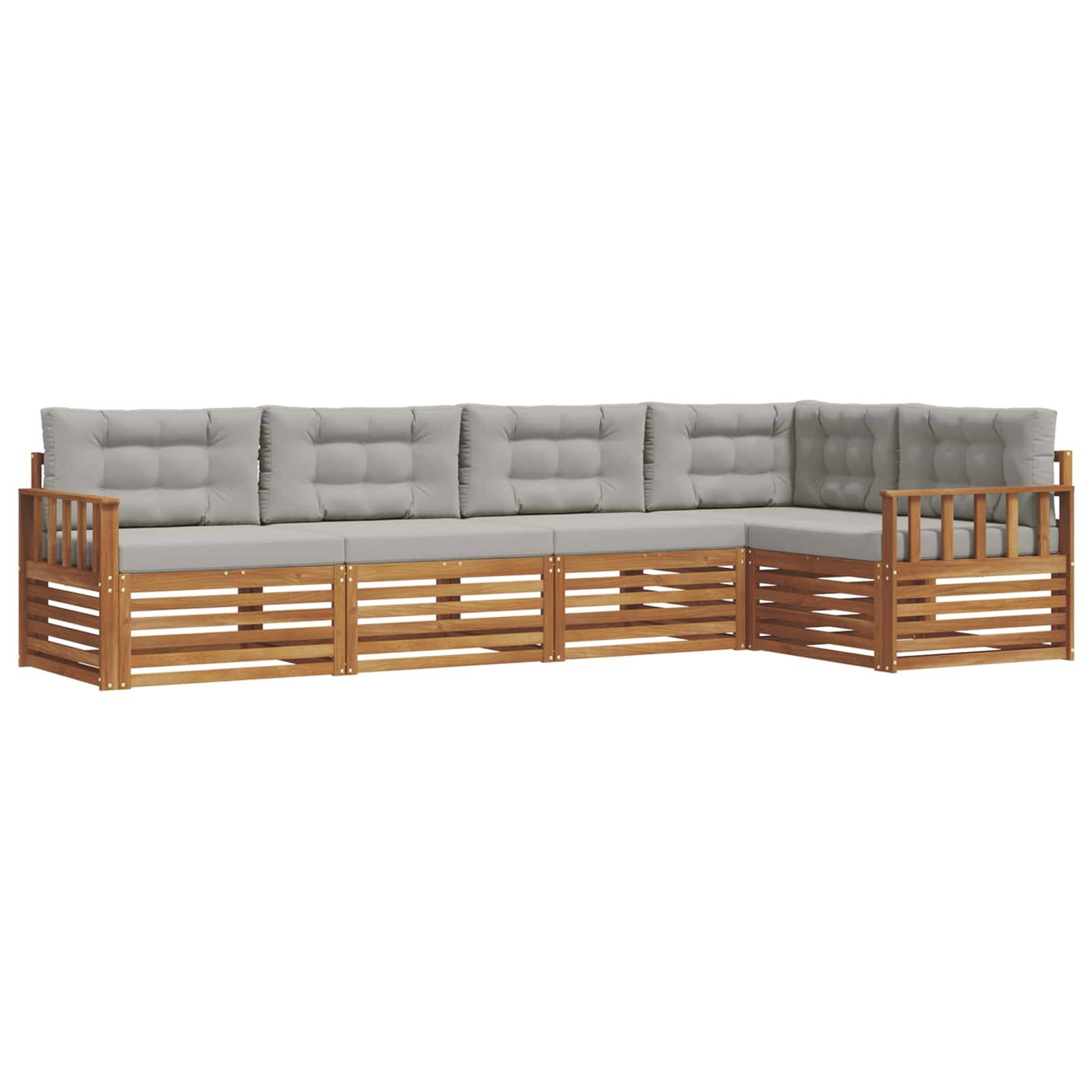 vidaXL Outdoor-Sofagarnitur mit Kissen 5 pcs Natürlich und Hellgrau