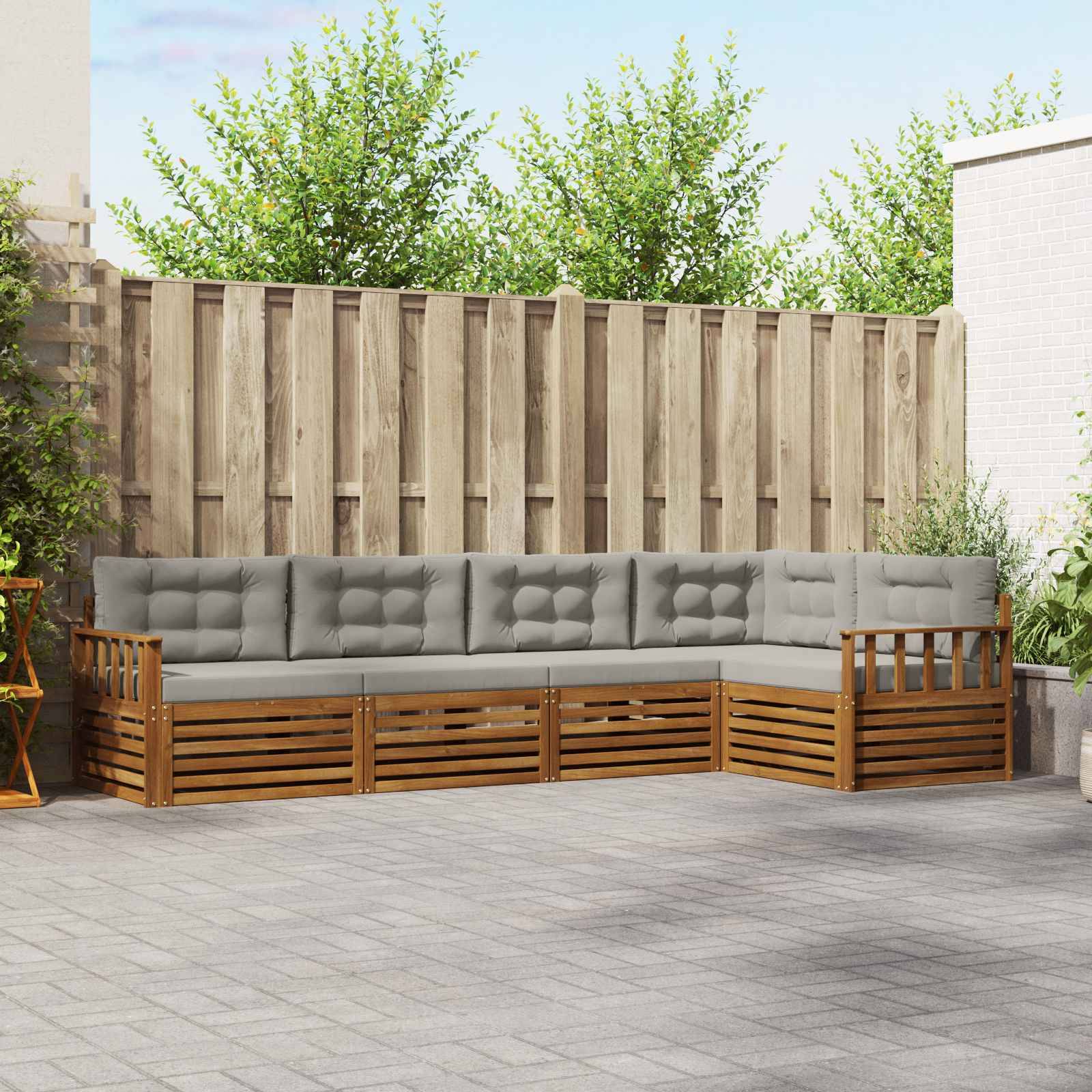 vidaXL Outdoor-Sofagarnitur mit Kissen 5 pcs Natürlich und Hellgrau