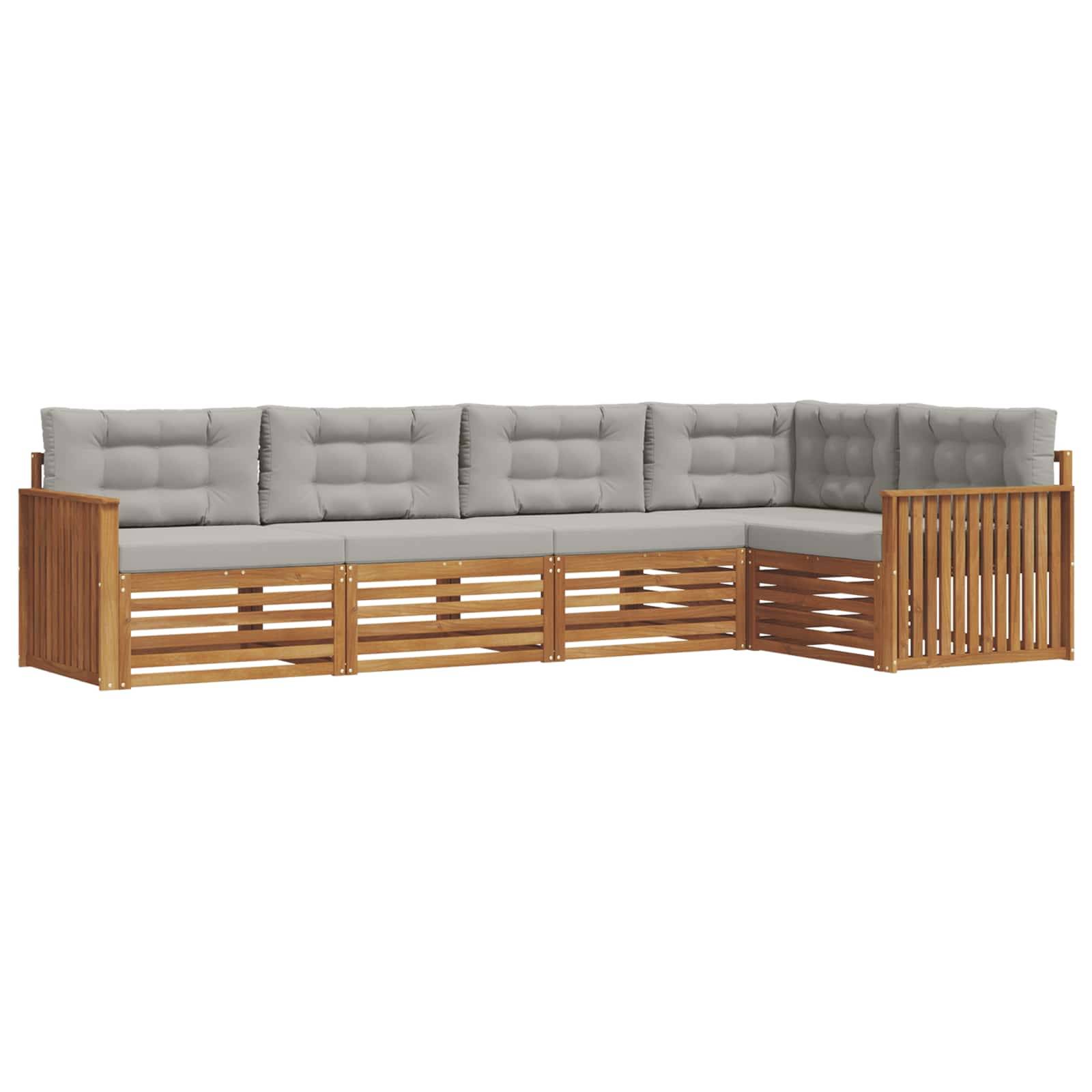 vidaXL Outdoor-Sofagarnitur mit Kissen 5 pcs Natürlich und Hellgrau