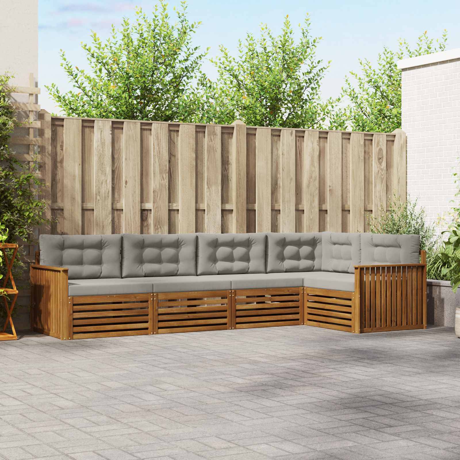 vidaXL Outdoor-Sofagarnitur mit Kissen 5 pcs Natürlich und Hellgrau