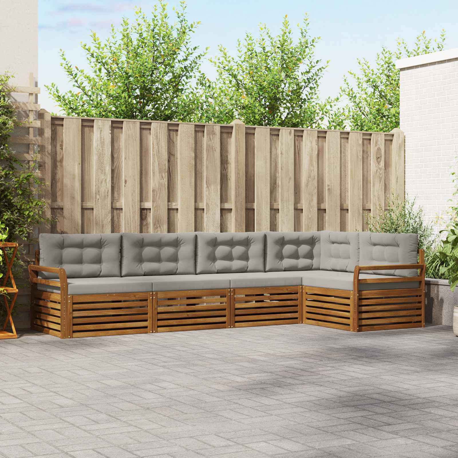 vidaXL Outdoor-Sofagarnitur mit Kissen 5 pcs Natürlich und Hellgrau