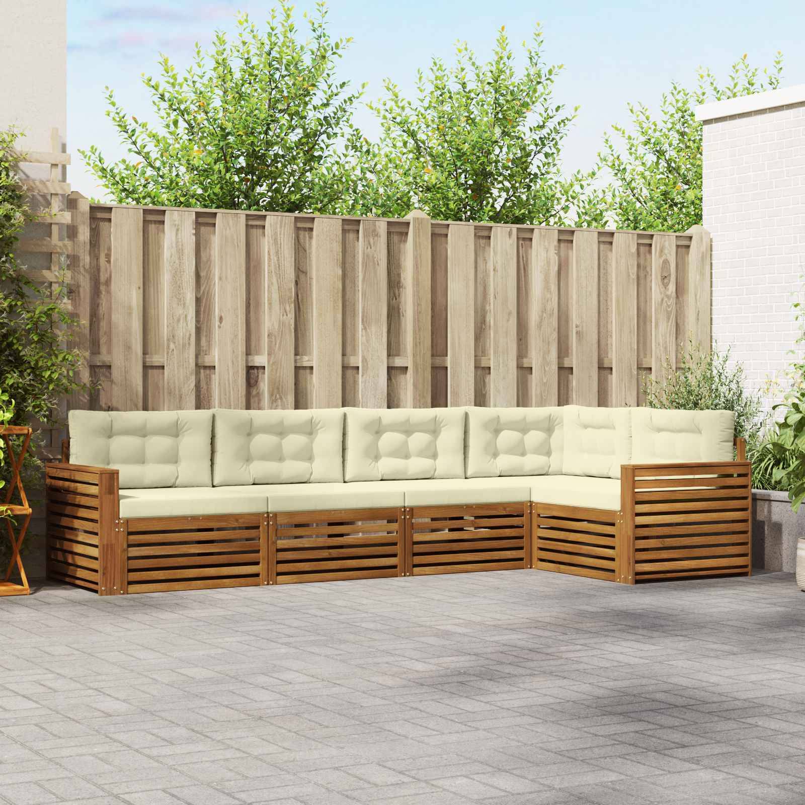 vidaXL Outdoor-Sofagarnitur mit Kissen 5 pcs Natur und Creme