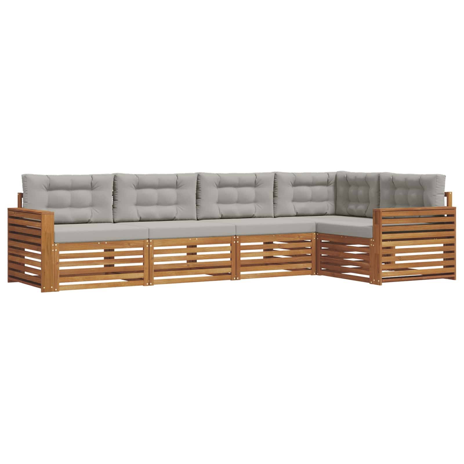 vidaXL Outdoor-Sofagarnitur mit Kissen 5 pcs Natürlich und Hellgrau