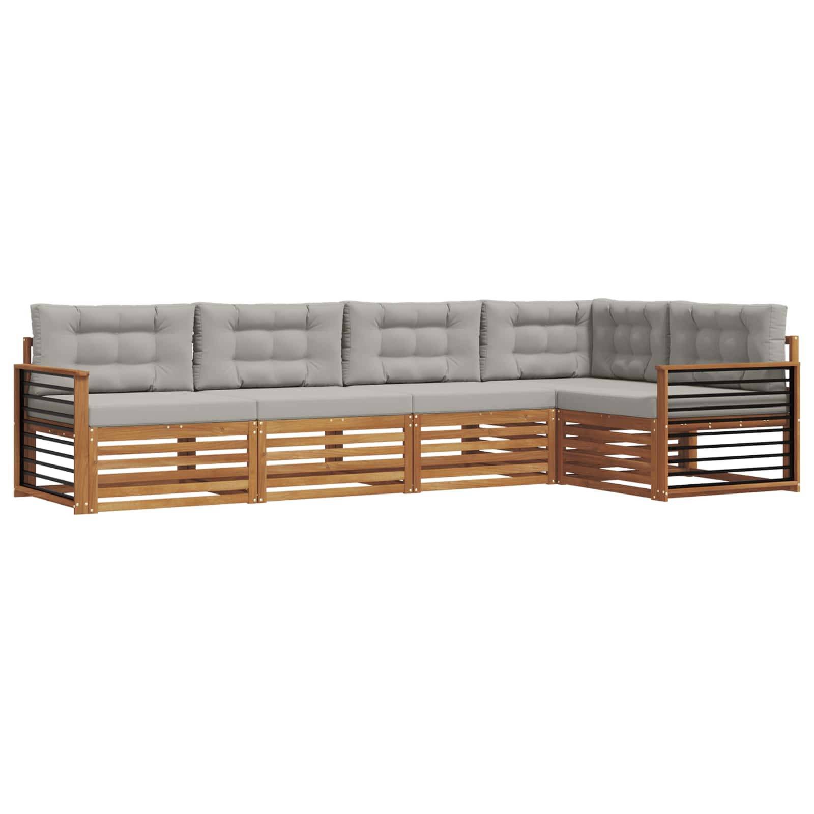 vidaXL Outdoor-Sofagarnitur mit Kissen 5 pcs Natürlich und Hellgrau