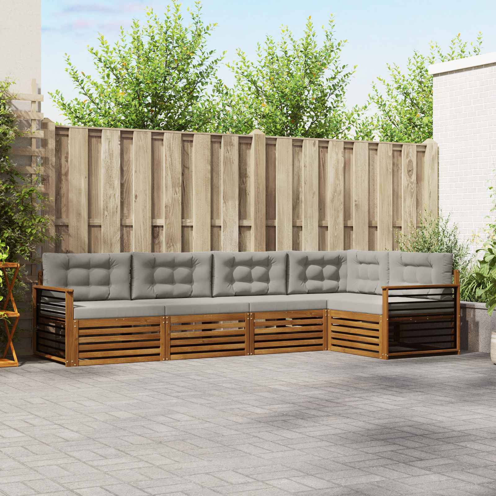 vidaXL Outdoor-Sofagarnitur mit Kissen 5 pcs Natürlich und Hellgrau