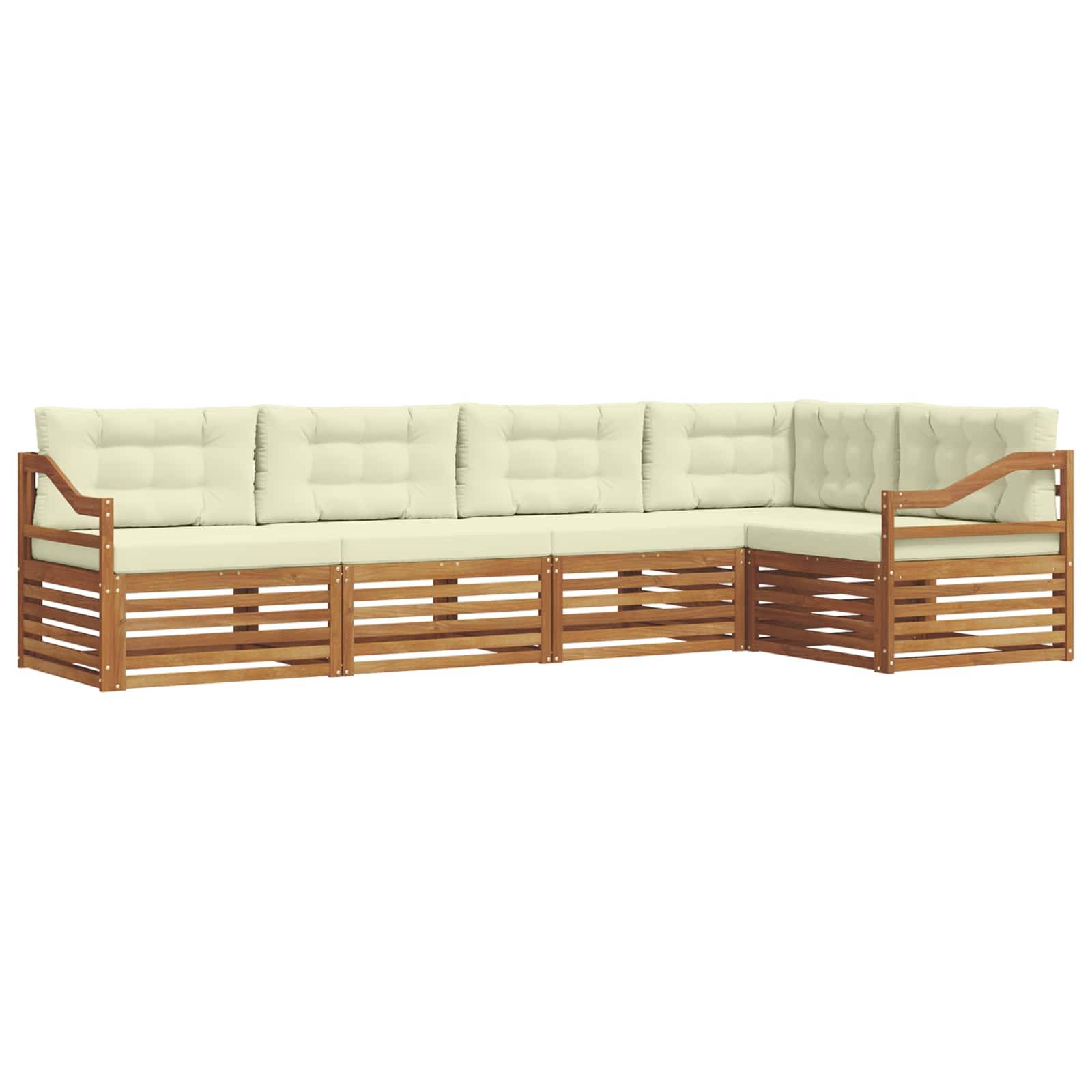 vidaXL Outdoor-Sofagarnitur mit Kissen 5 pcs Natur und Creme