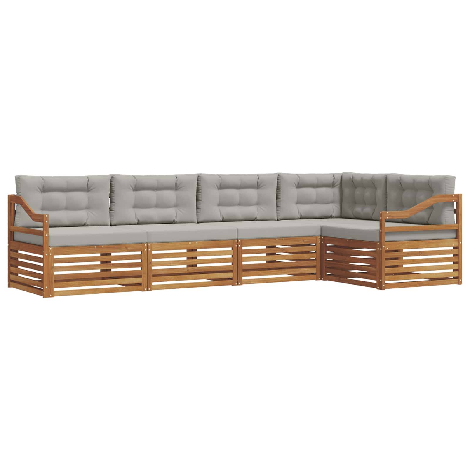 vidaXL Outdoor-Sofagarnitur mit Kissen 5 pcs Natürlich und Hellgrau