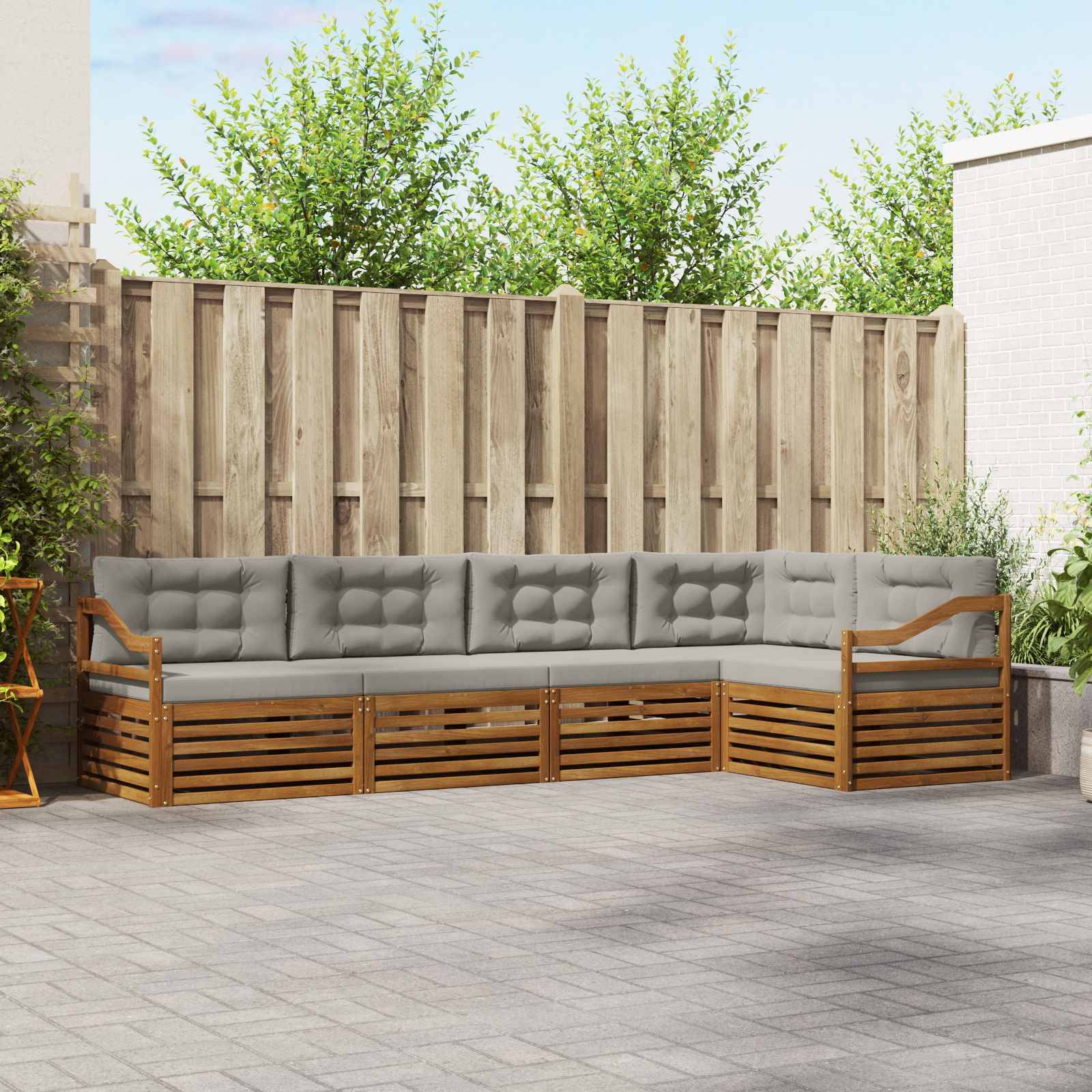 vidaXL Outdoor-Sofagarnitur mit Kissen 5 pcs Natürlich und Hellgrau