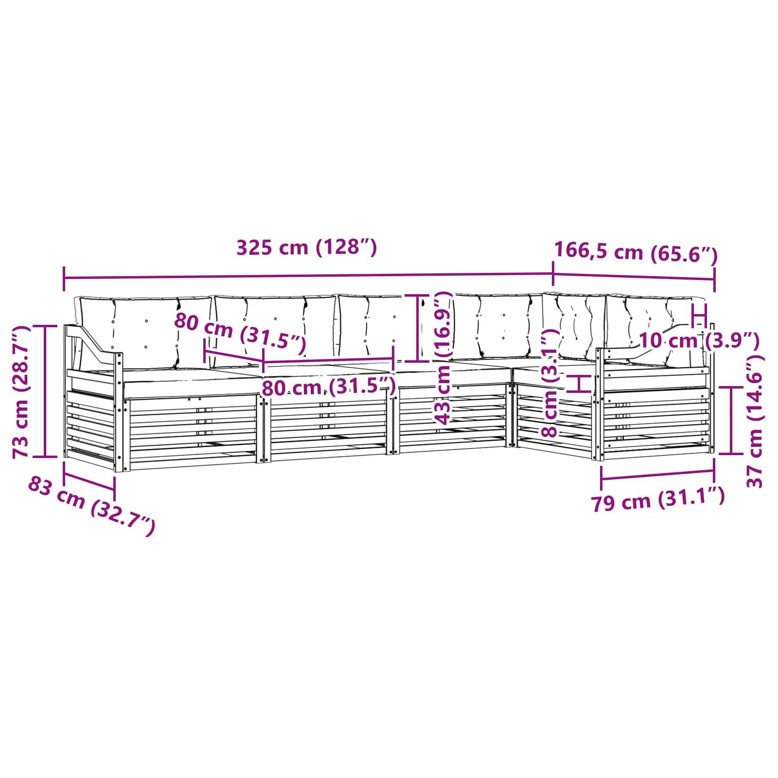 vidaXL Outdoor-Sofagarnitur mit Kissen 5 pcs Natur und Creme
