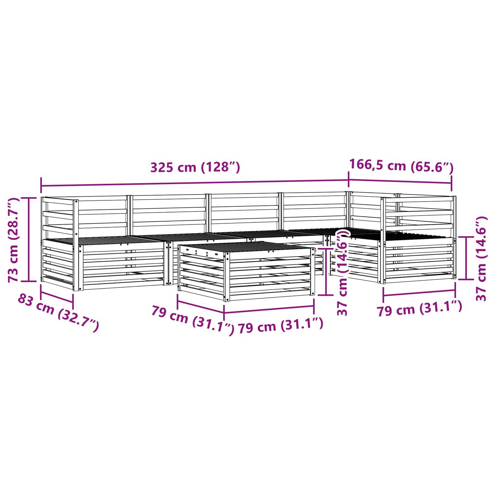 vidaXL Outdoor-Sofagarnitur 6 pcs Natur Massivholz Akazie
