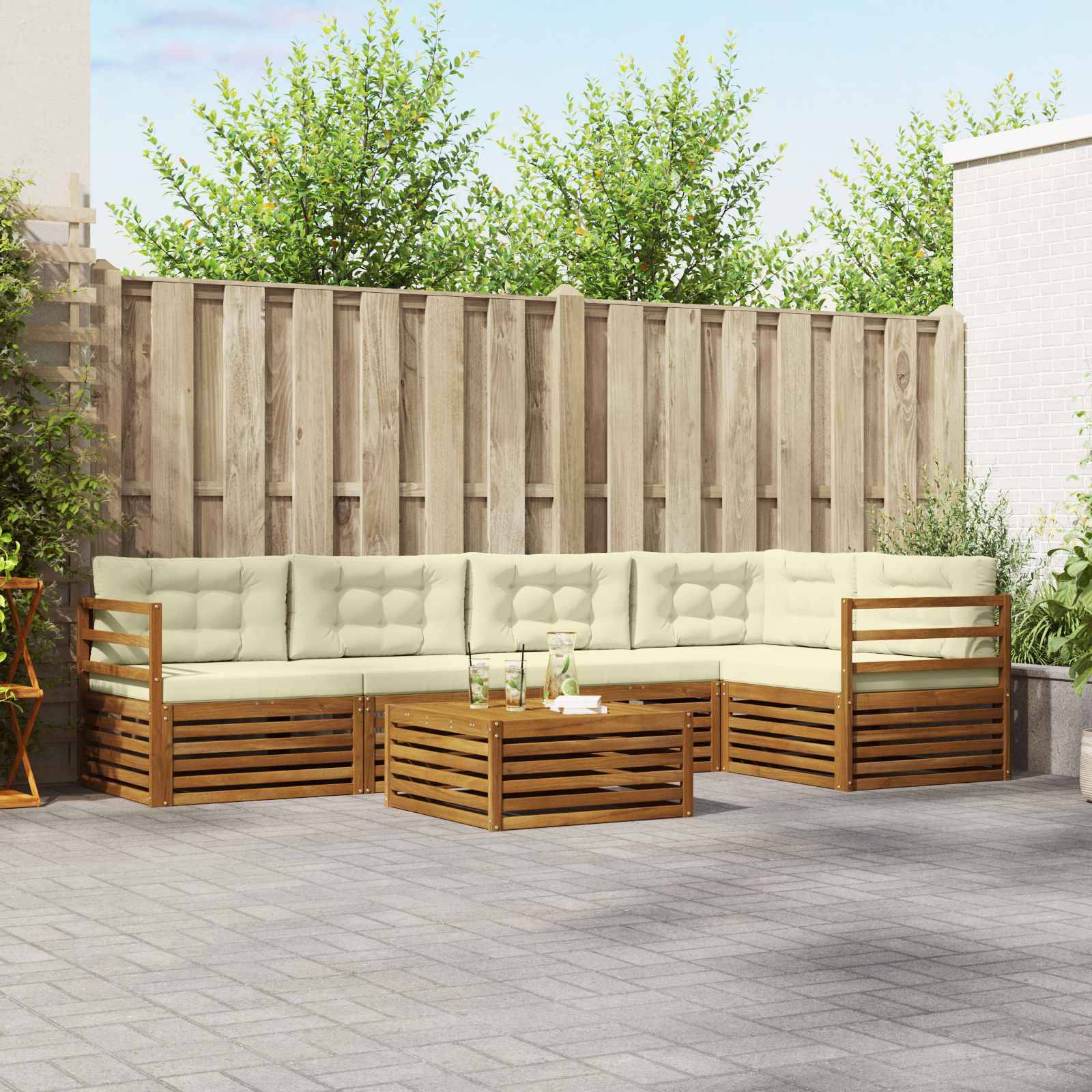 vidaXL Outdoor-Sofagarnitur mit Kissen 6 pcs Natur und Creme