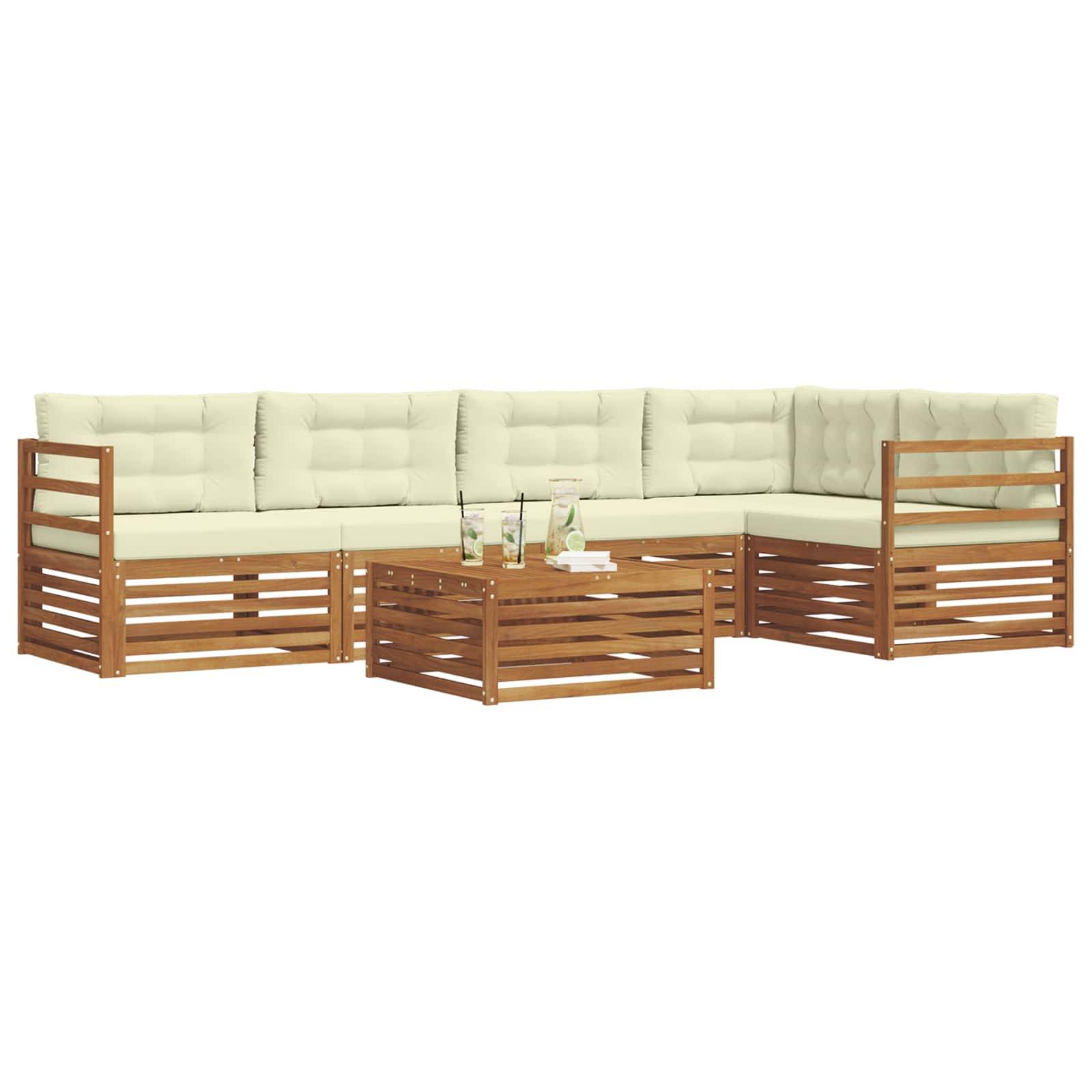 vidaXL Outdoor-Sofagarnitur mit Kissen 6 pcs Natur und Creme