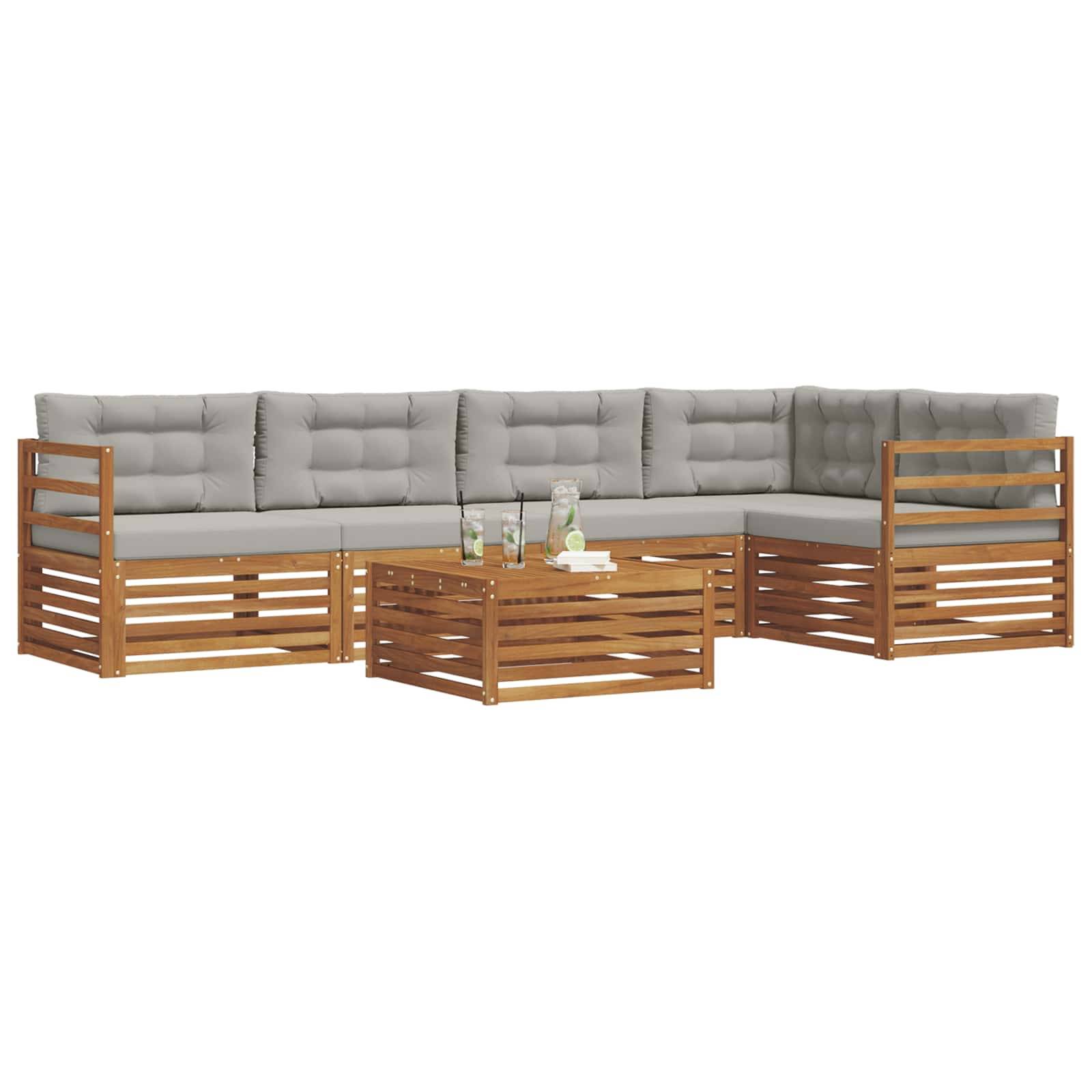 vidaXL Outdoor-Sofagarnitur mit Kissen 6 pcs Natürlich und Hellgrau