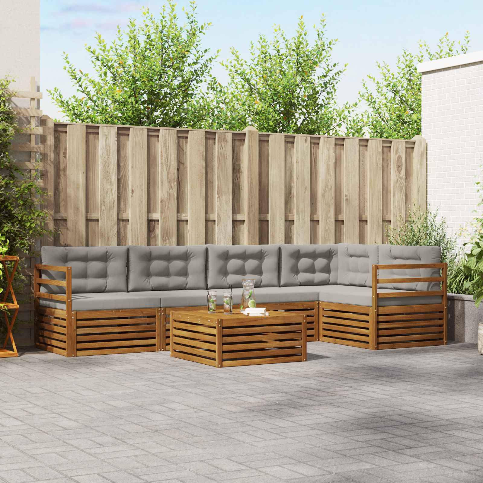 vidaXL Outdoor-Sofagarnitur mit Kissen 6 pcs Natürlich und Hellgrau