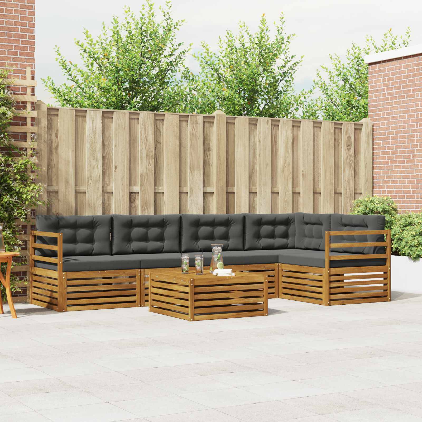 vidaXL Outdoor-Sofagarnitur mit Kissen 6 pcs Natur und Anthrazit