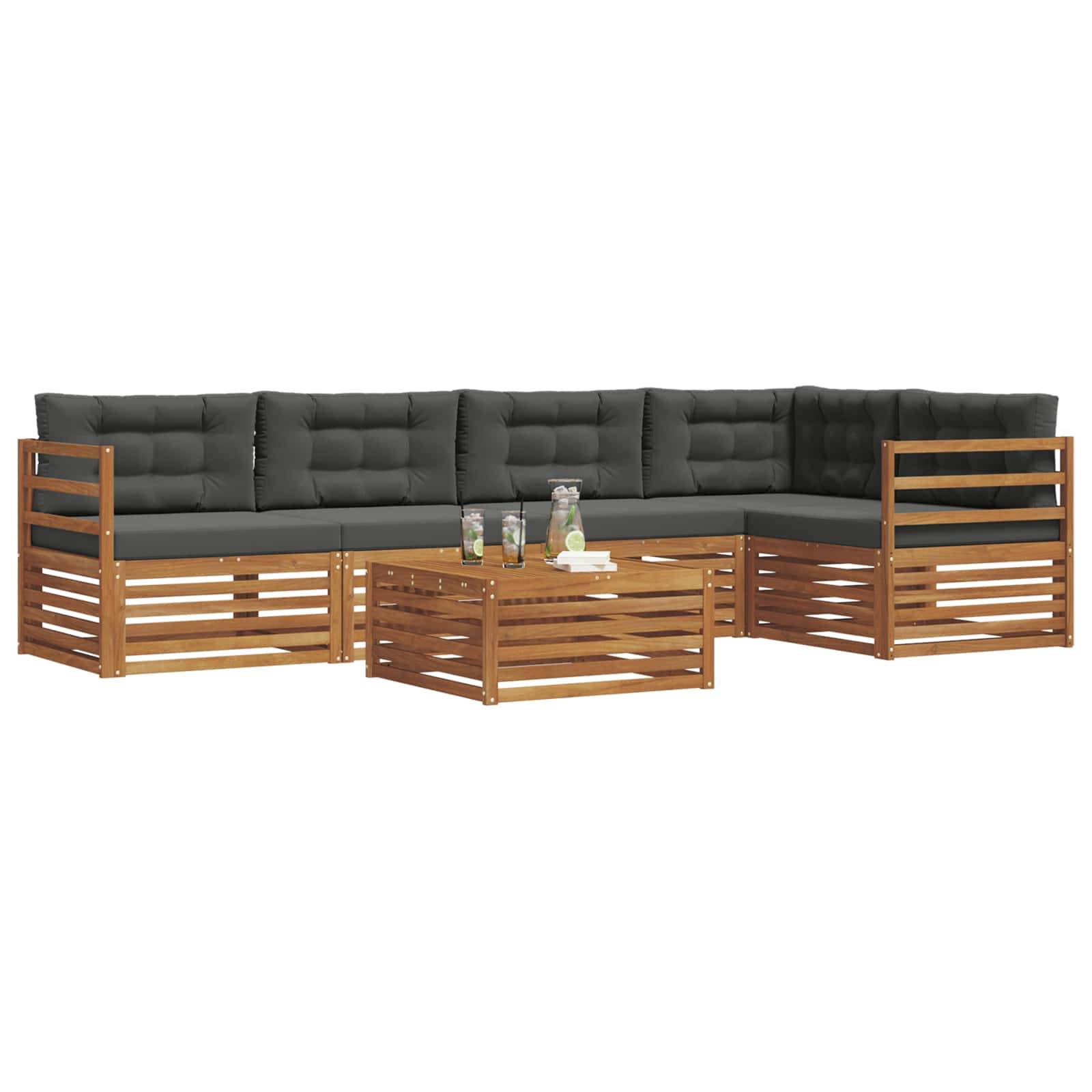 vidaXL Outdoor-Sofagarnitur mit Kissen 6 pcs Natur und Anthrazit