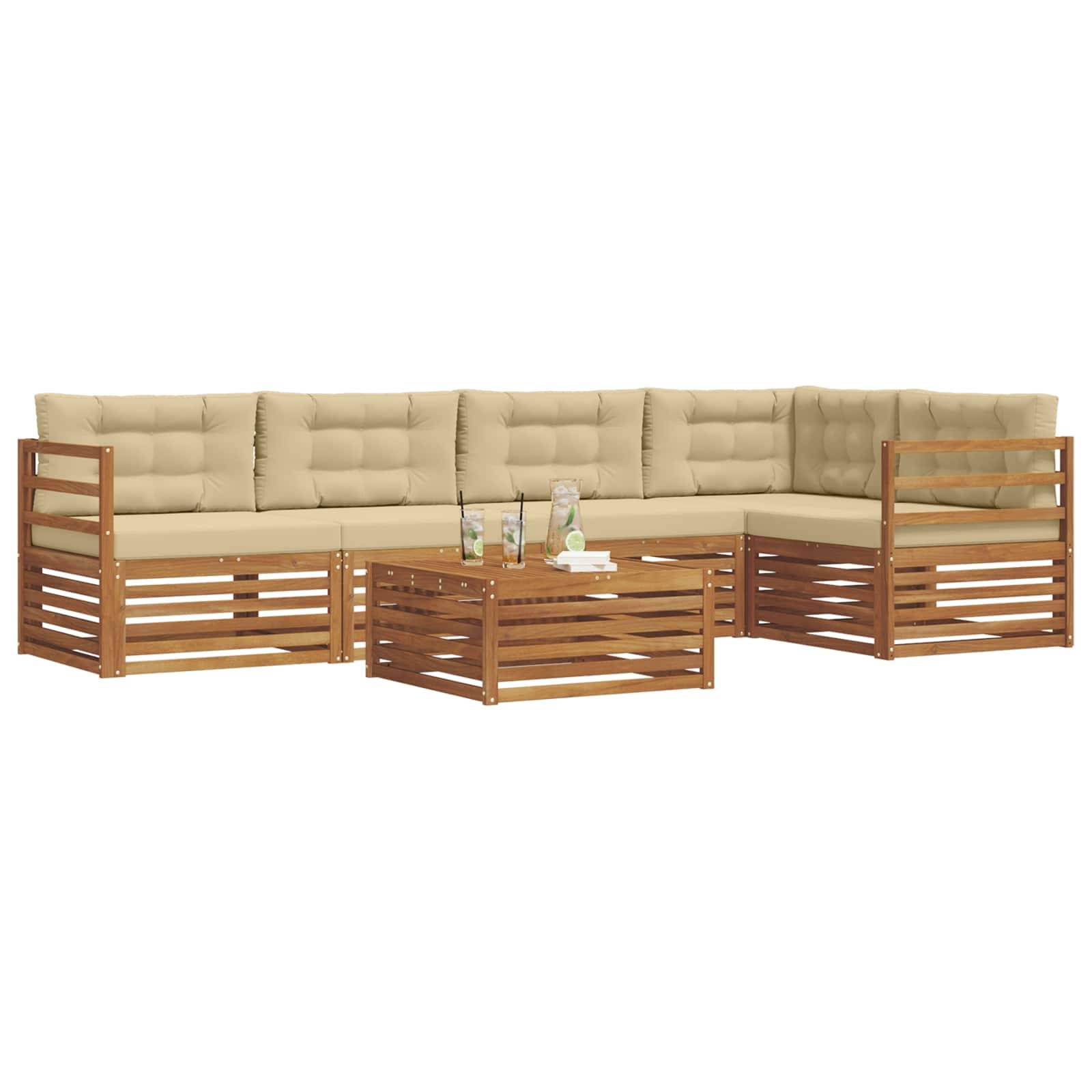 vidaXL Outdoor-Sofagarnitur mit Kissen 6 pcs Natur und Beige