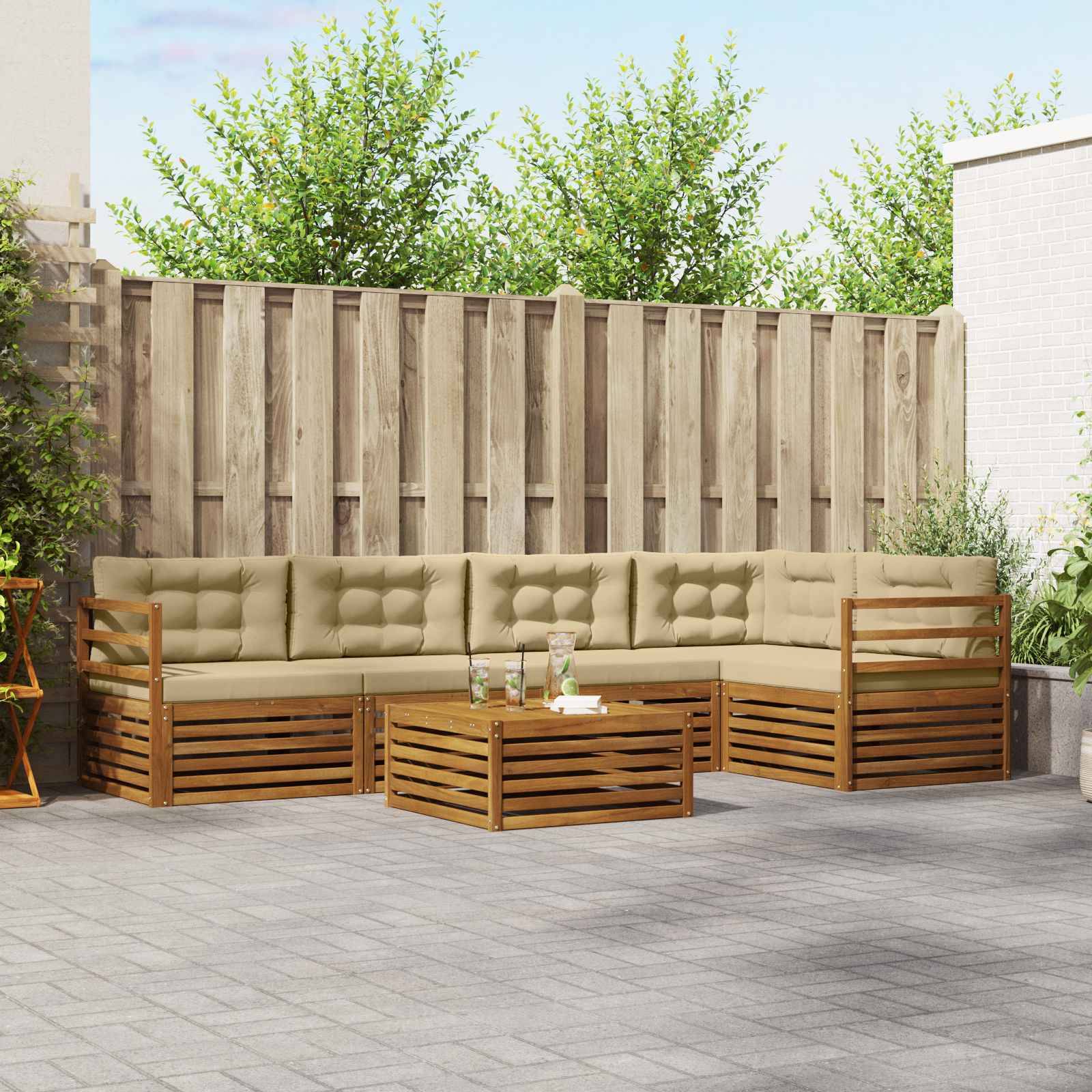 vidaXL Outdoor-Sofagarnitur mit Kissen 6 pcs Natur und Beige
