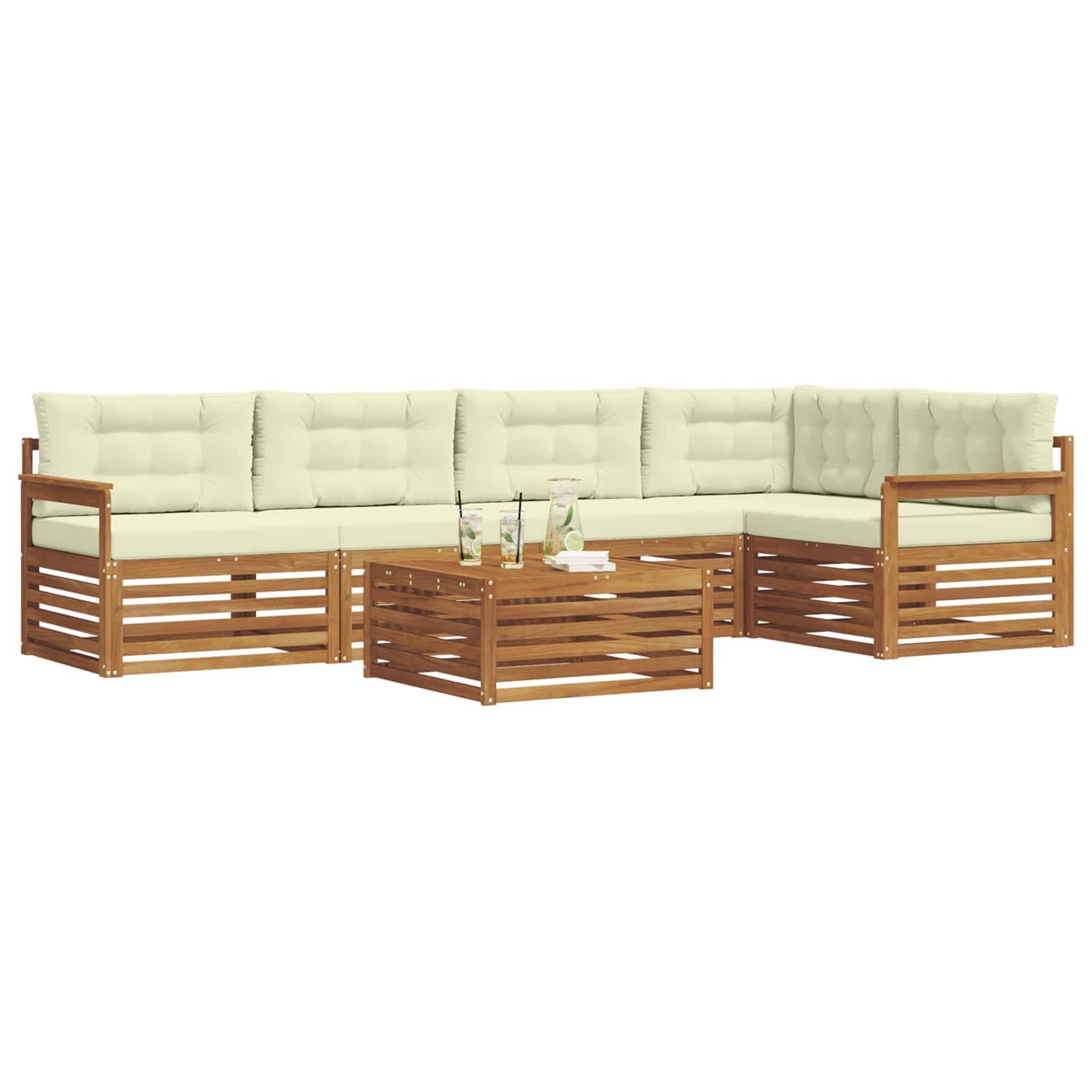 vidaXL Outdoor-Sofagarnitur mit Kissen 6 pcs Natur und Creme