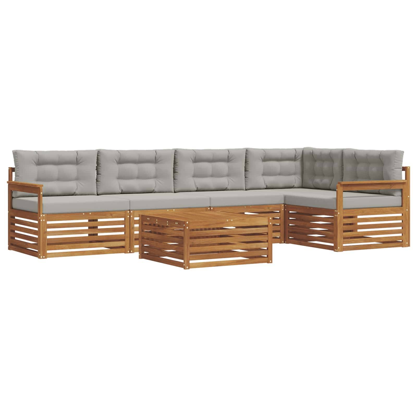 vidaXL Outdoor-Sofagarnitur mit Kissen 6 pcs Natürlich und Hellgrau