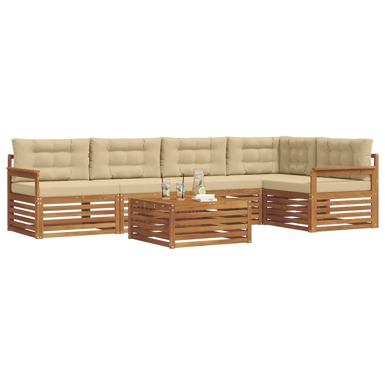 vidaXL Outdoor-Sofagarnitur mit Kissen 6 pcs Natur und Beige
