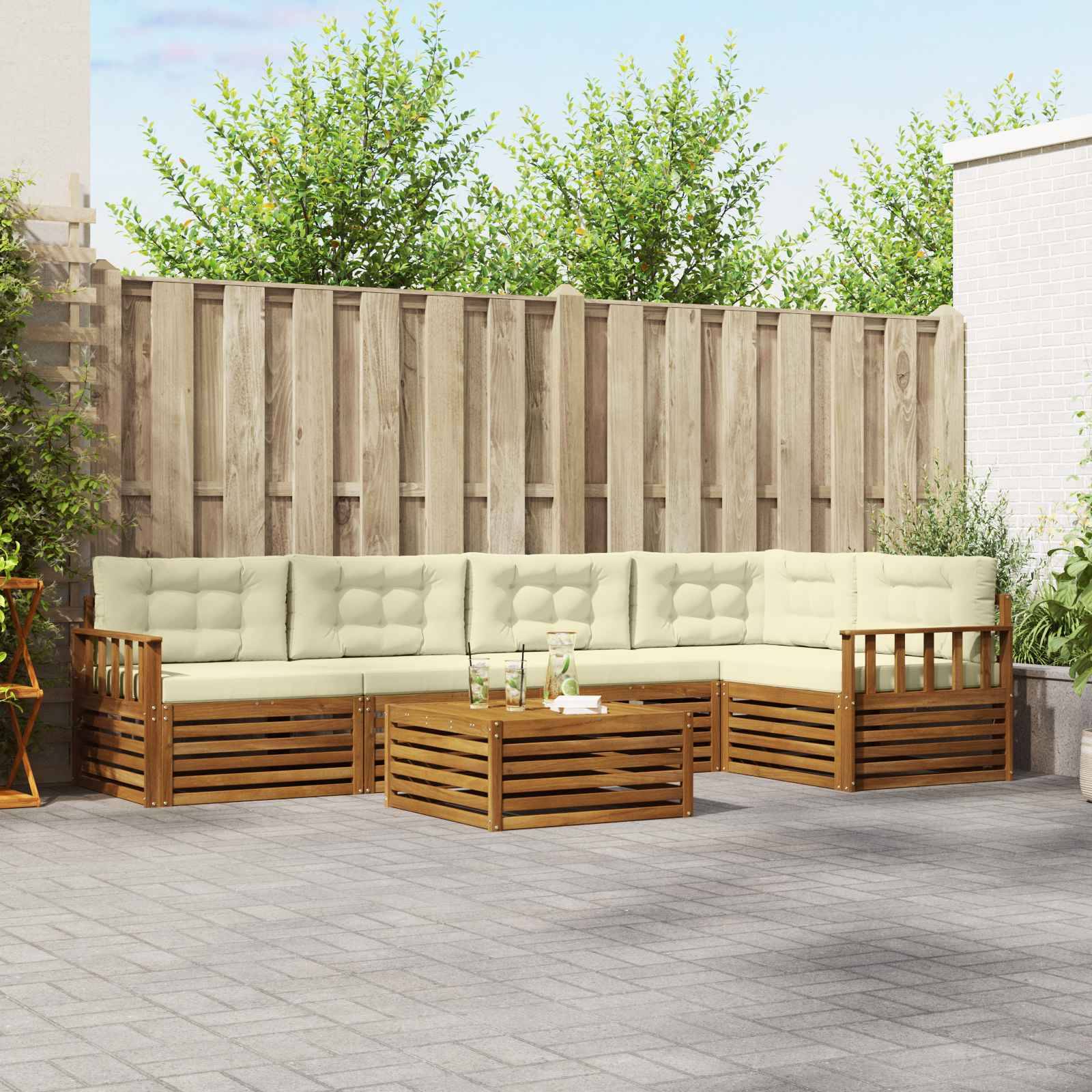 vidaXL Outdoor-Sofagarnitur mit Kissen 6 pcs Natur und Creme