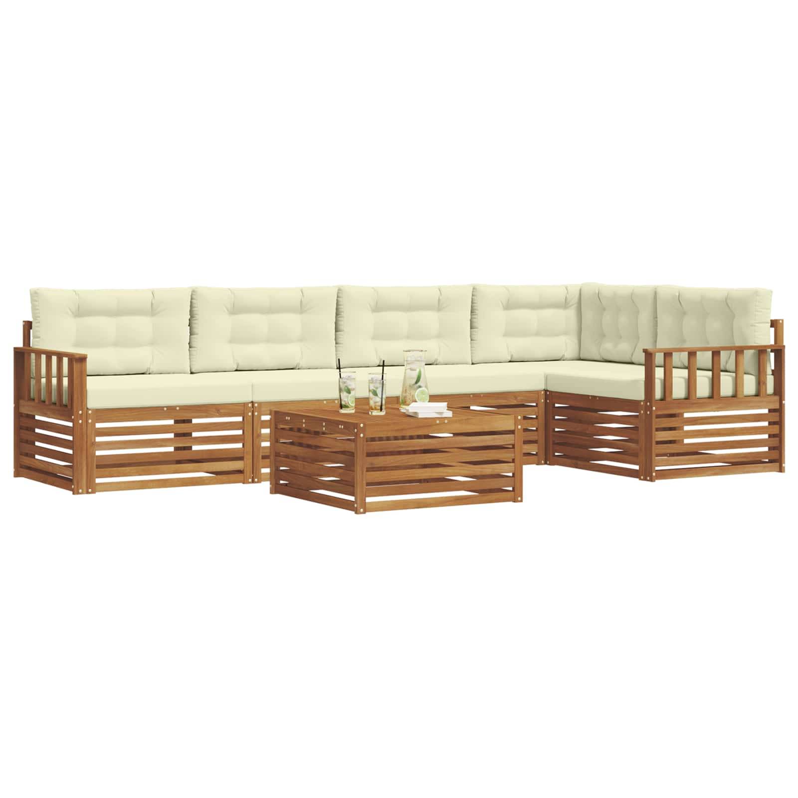 vidaXL Outdoor-Sofagarnitur mit Kissen 6 pcs Natur und Creme