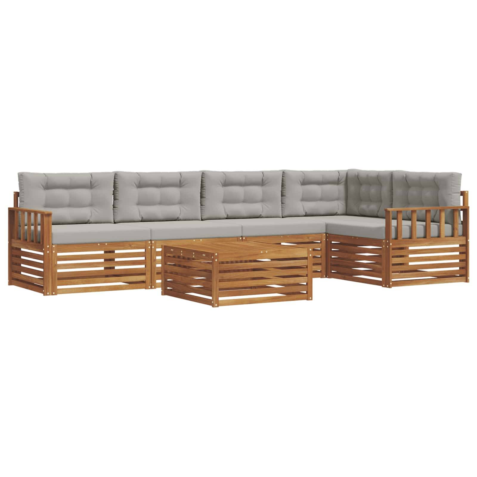 vidaXL Outdoor-Sofagarnitur mit Kissen 6 pcs Natürlich und Hellgrau