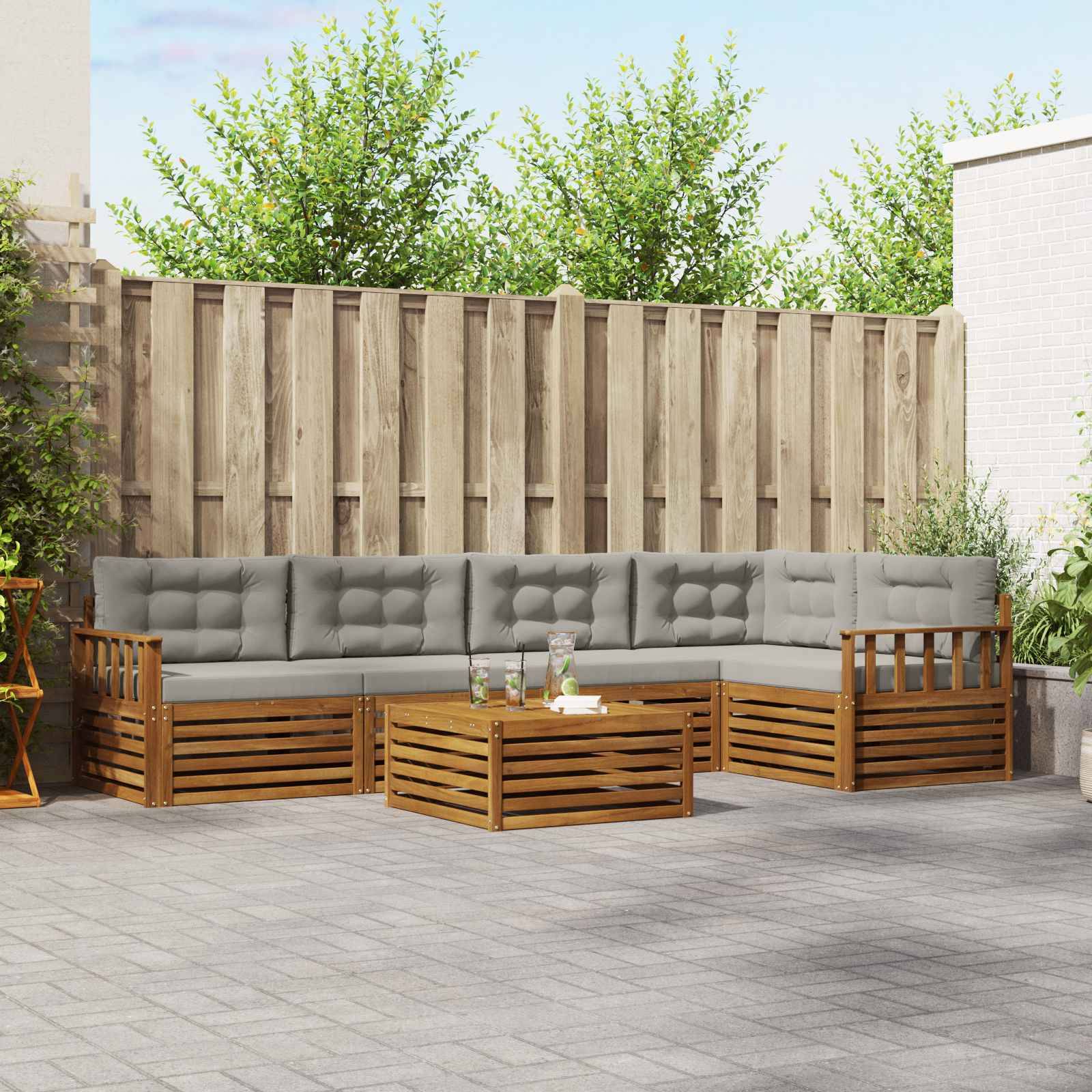 vidaXL Outdoor-Sofagarnitur mit Kissen 6 pcs Natürlich und Hellgrau