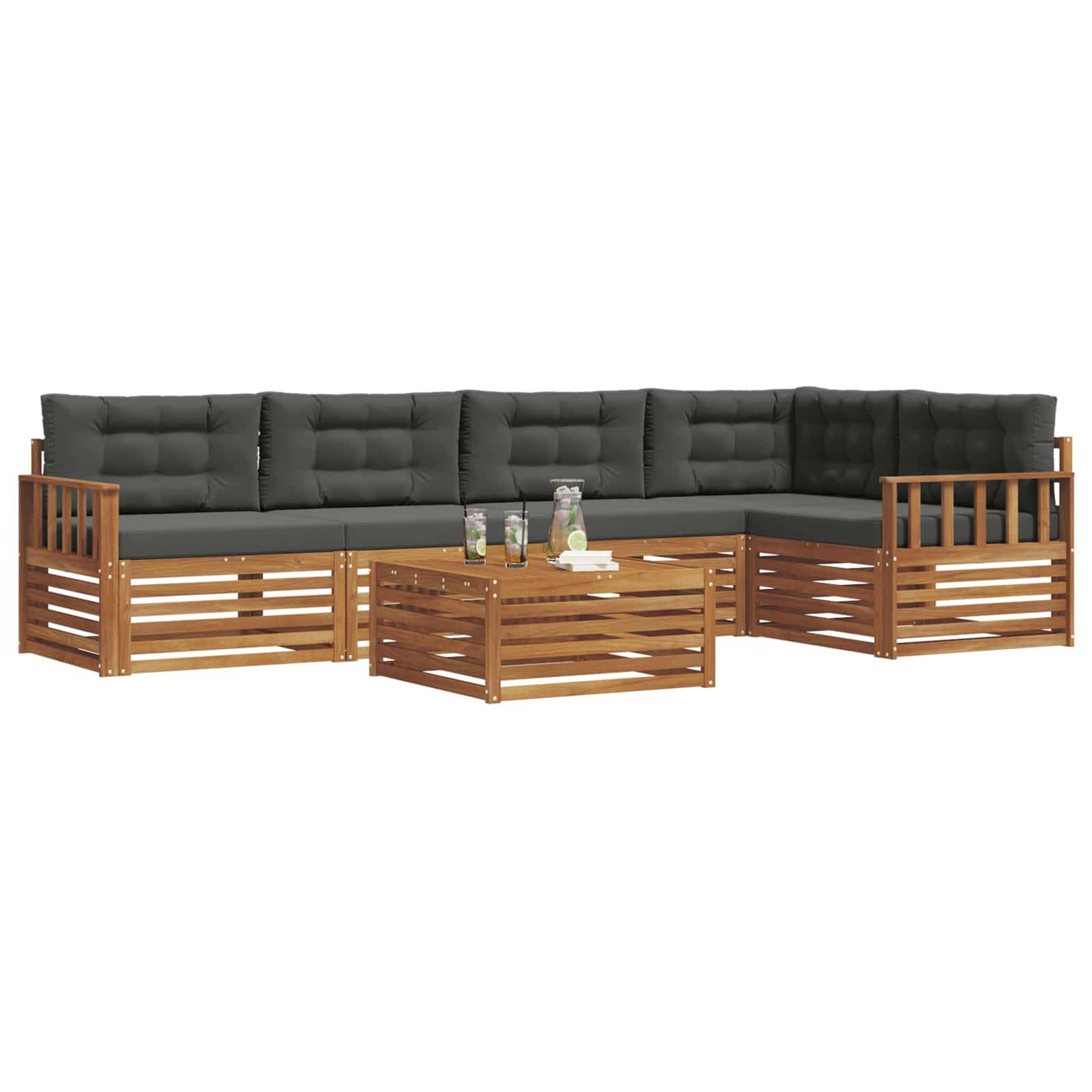 vidaXL Outdoor-Sofagarnitur mit Kissen 6 pcs Natur und Anthrazit