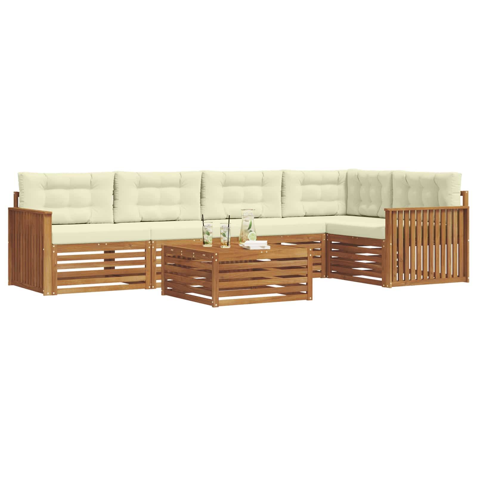 vidaXL Outdoor-Sofagarnitur mit Kissen 6 pcs Natur und Creme