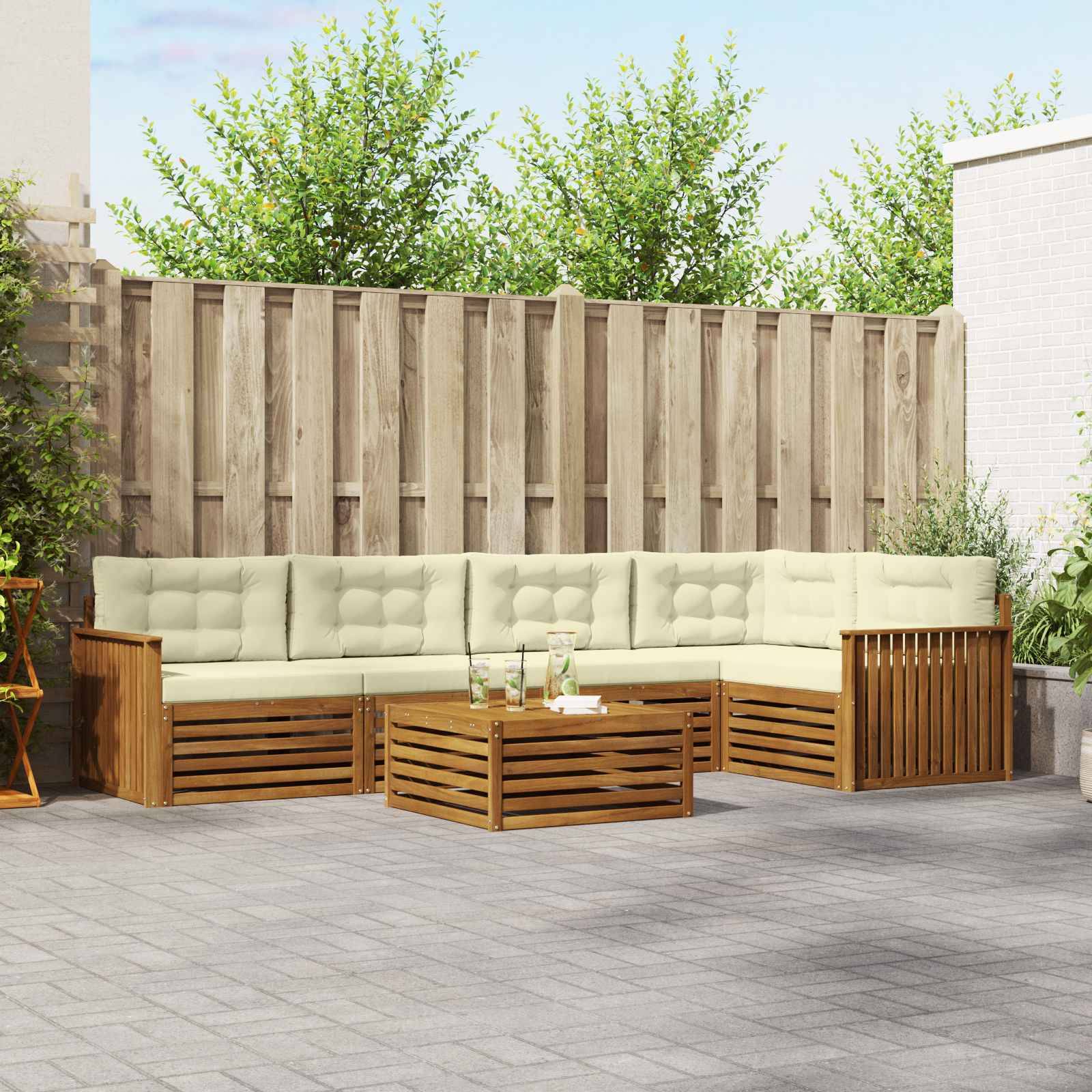 vidaXL Outdoor-Sofagarnitur mit Kissen 6 pcs Natur und Creme
