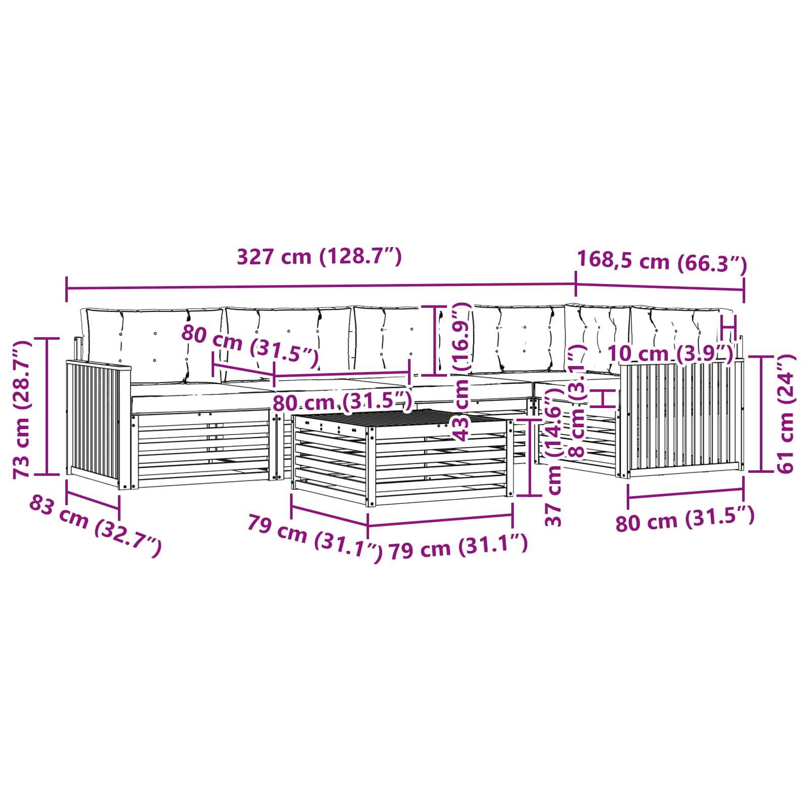 vidaXL Outdoor-Sofagarnitur 6 pcs Weiß und Hellgrau 79 x 79 x 37 cm