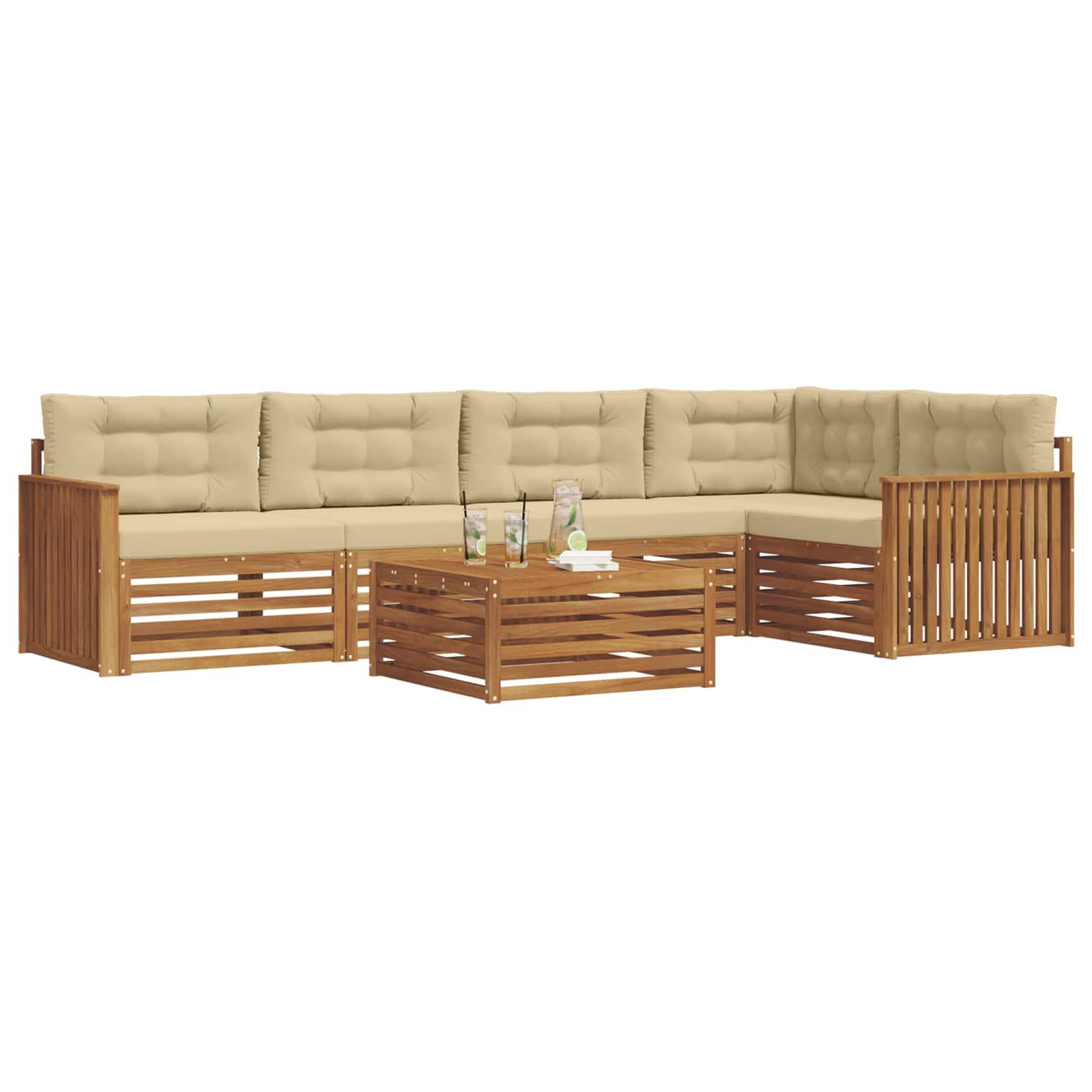 vidaXL Outdoor-Sofagarnitur mit Kissen 6 pcs Natur und Beige