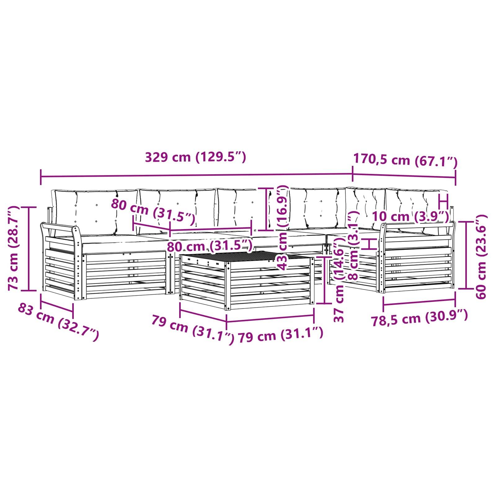 vidaXL Outdoor-Sofagarnitur 6 pcs Weiß und Hellgrau 79 x 79 x 37 cm
