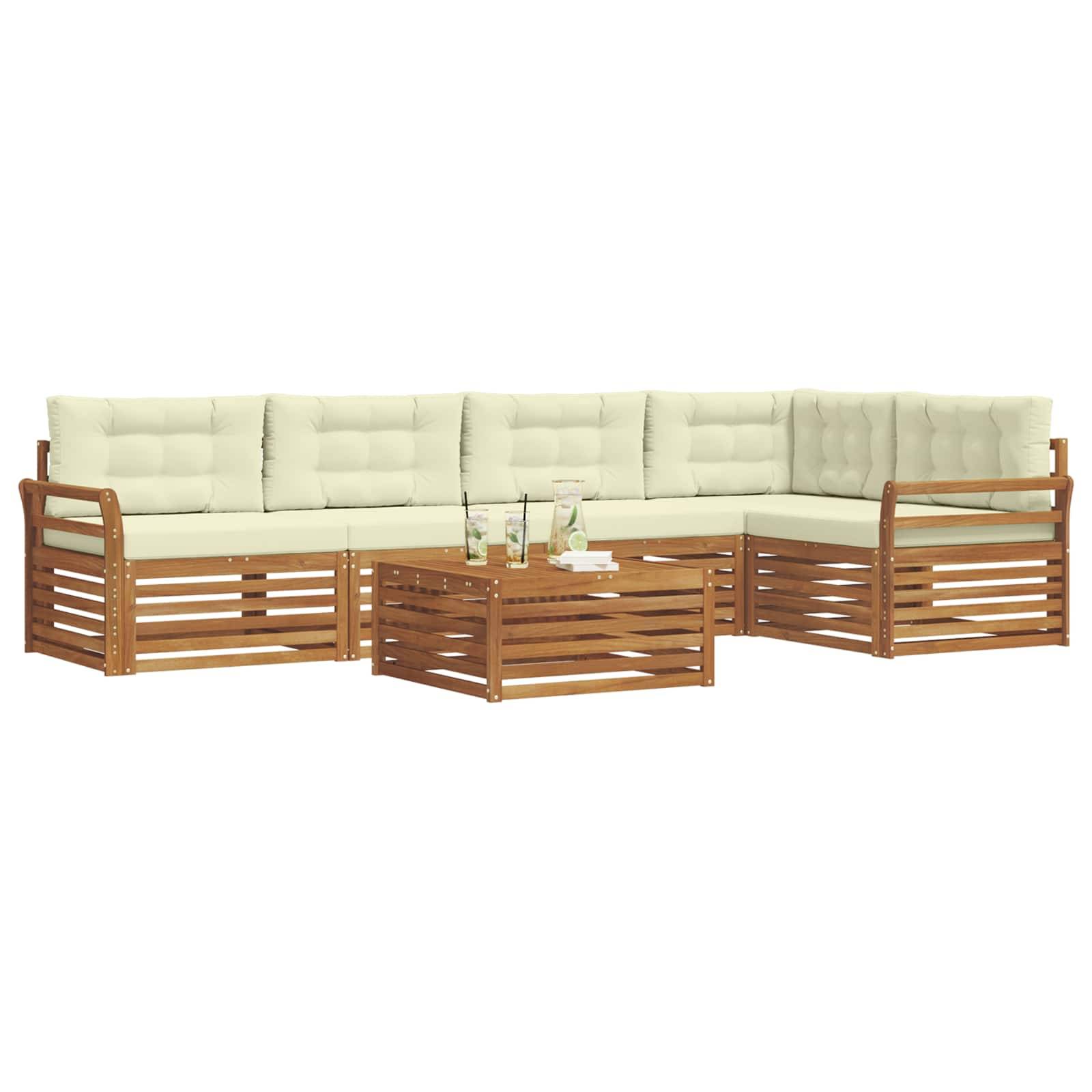 vidaXL Outdoor-Sofagarnitur mit Kissen 6 pcs Natur und Creme