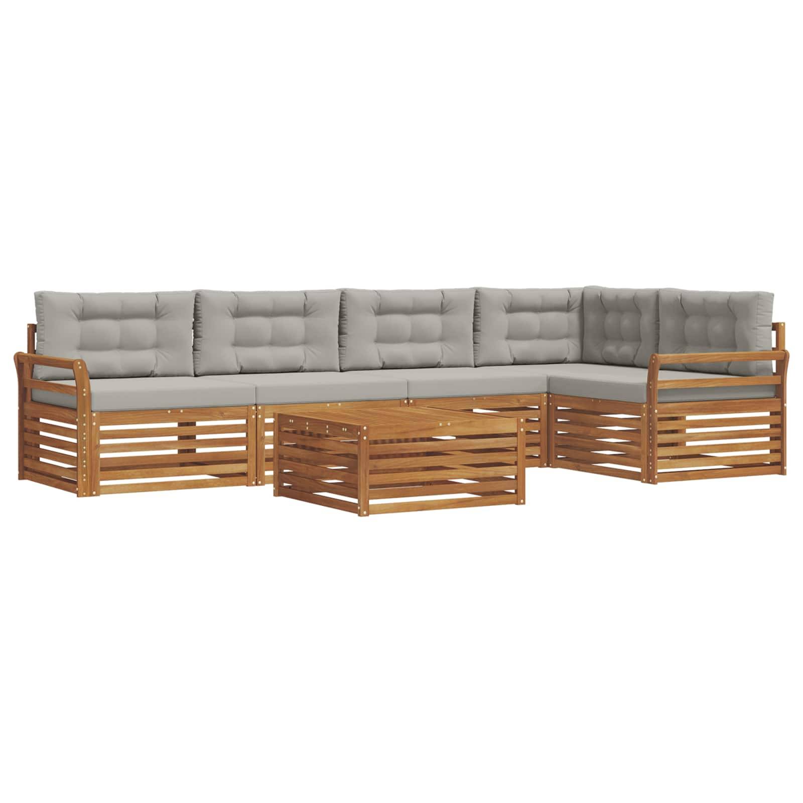 vidaXL Outdoor-Sofagarnitur mit Kissen 6 pcs Natürlich und Hellgrau