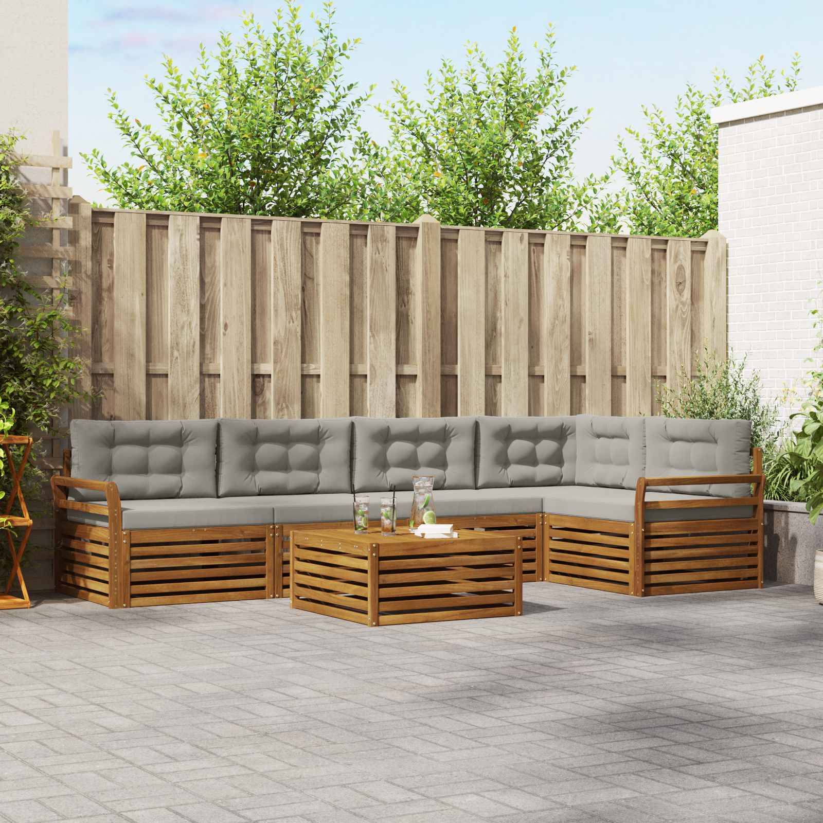 vidaXL Outdoor-Sofagarnitur mit Kissen 6 pcs Natürlich und Hellgrau
