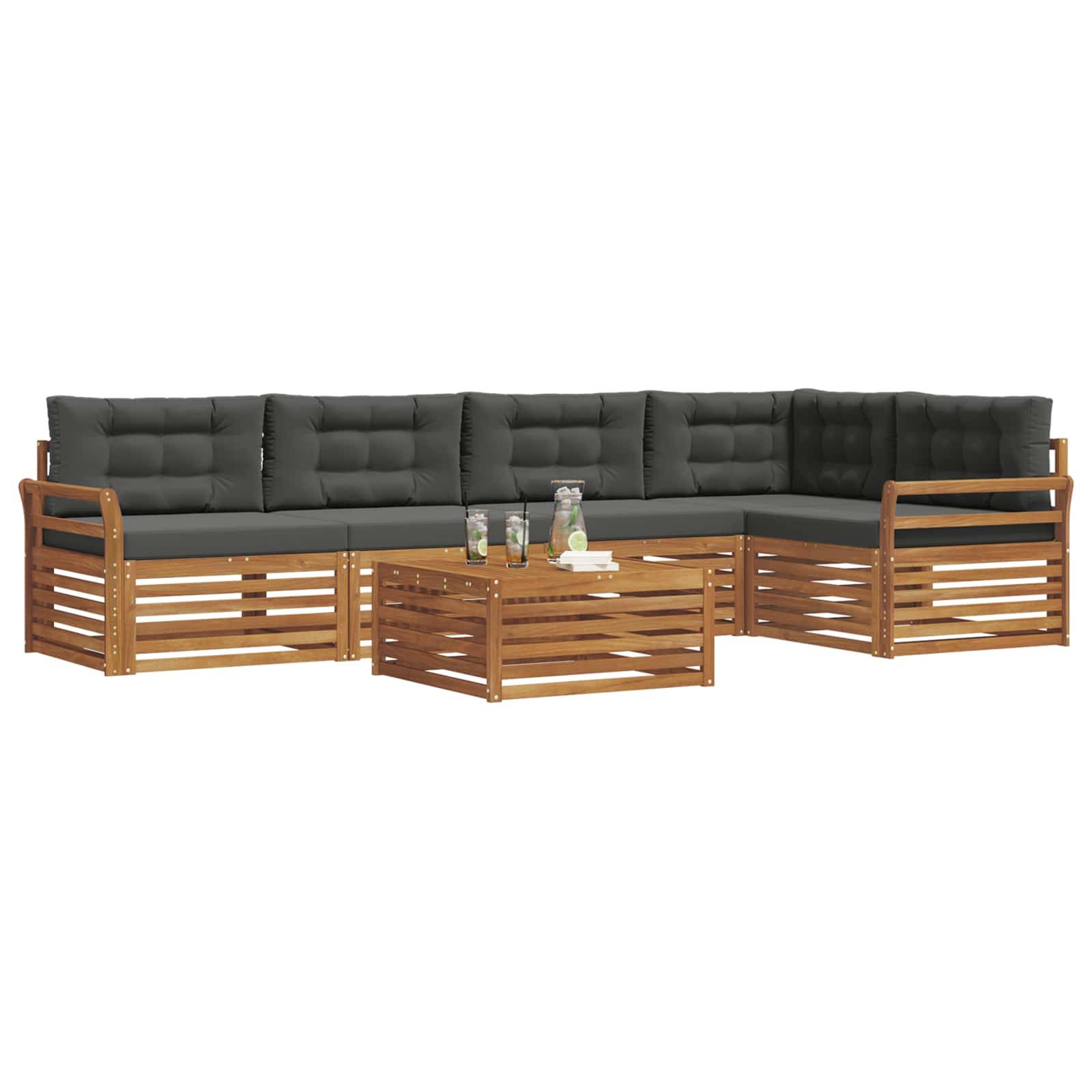 vidaXL Outdoor-Sofagarnitur mit Kissen 6 pcs Natur und Anthrazit