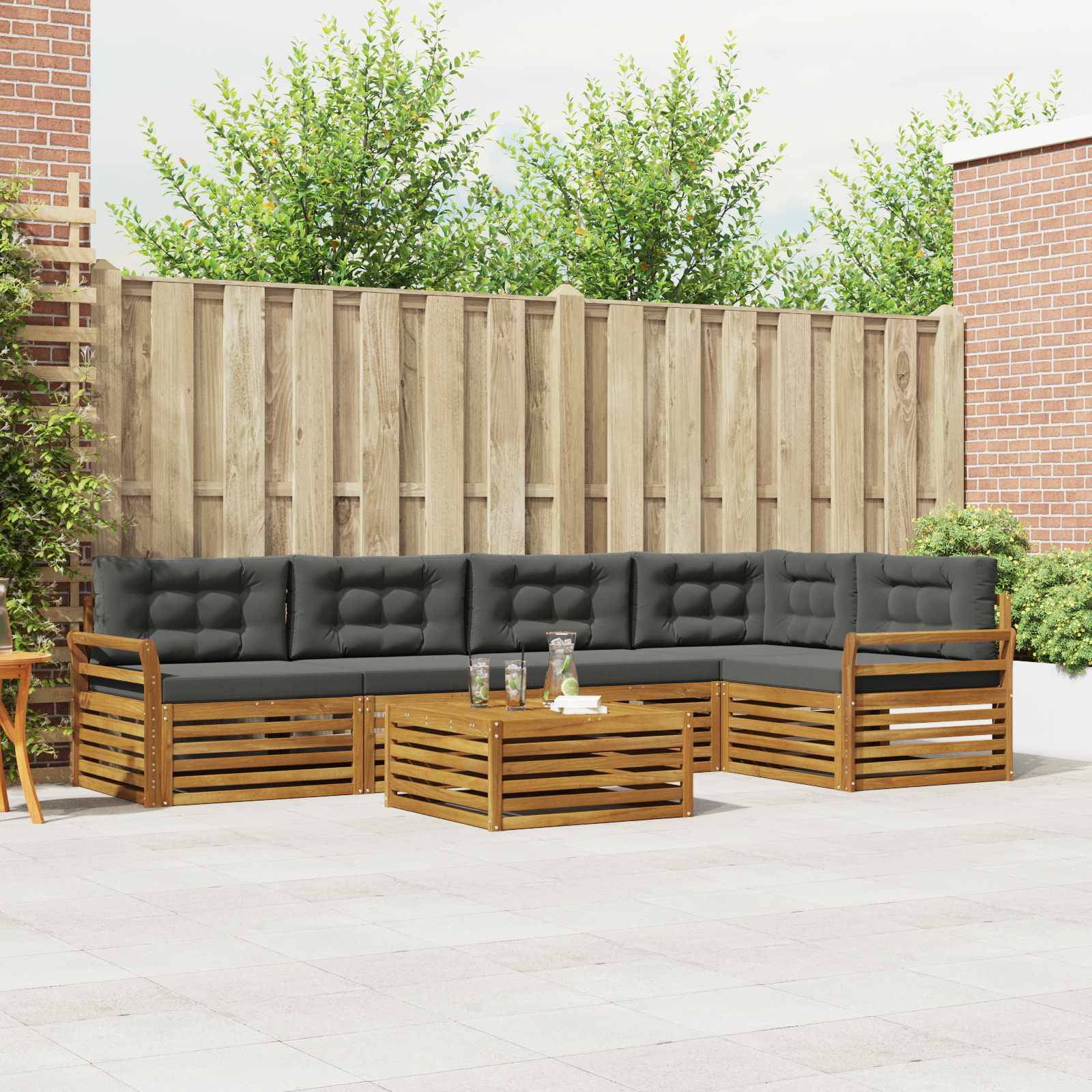 vidaXL Outdoor-Sofagarnitur mit Kissen 6 pcs Natur und Anthrazit