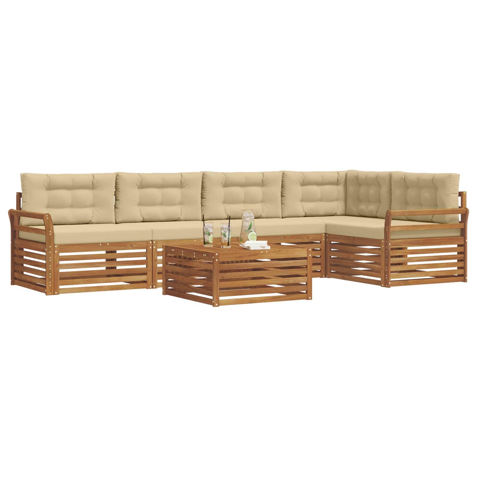 vidaXL Outdoor-Sofagarnitur mit Kissen 6 pcs Natur und Beige