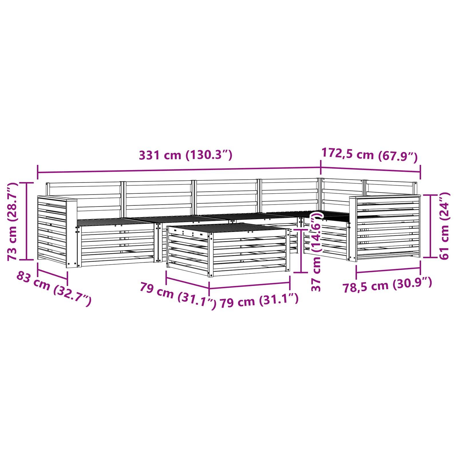 vidaXL Outdoor-Sofagarnitur 6 pcs Natur Massivholz Akazie