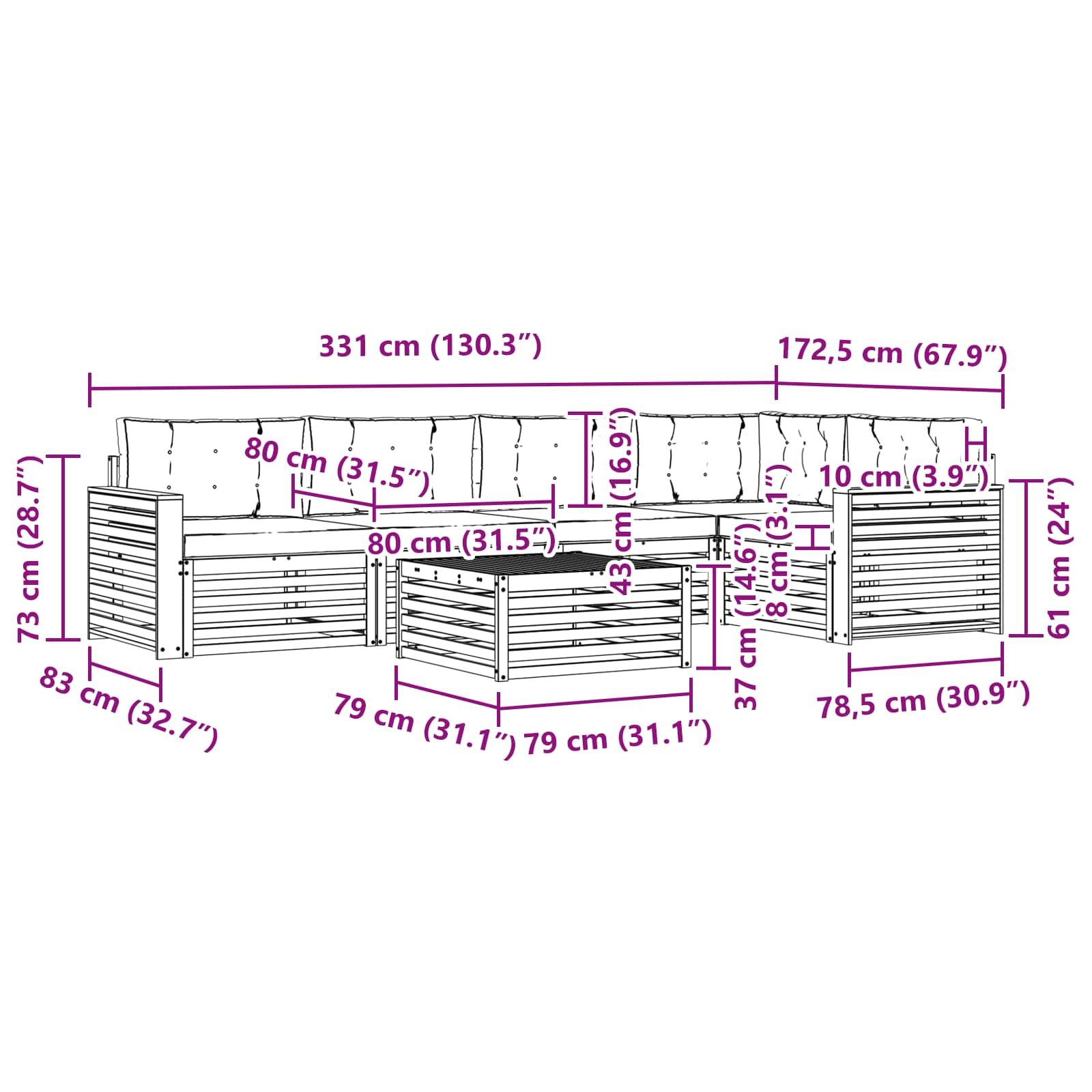 vidaXL Outdoor-Sofagarnitur mit Kissen 6 pcs Natur und Creme