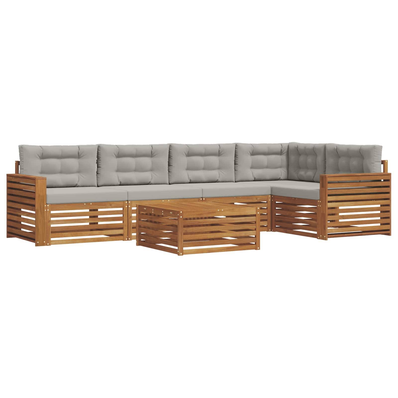 vidaXL Outdoor-Sofagarnitur mit Kissen 6 pcs Natürlich und Hellgrau