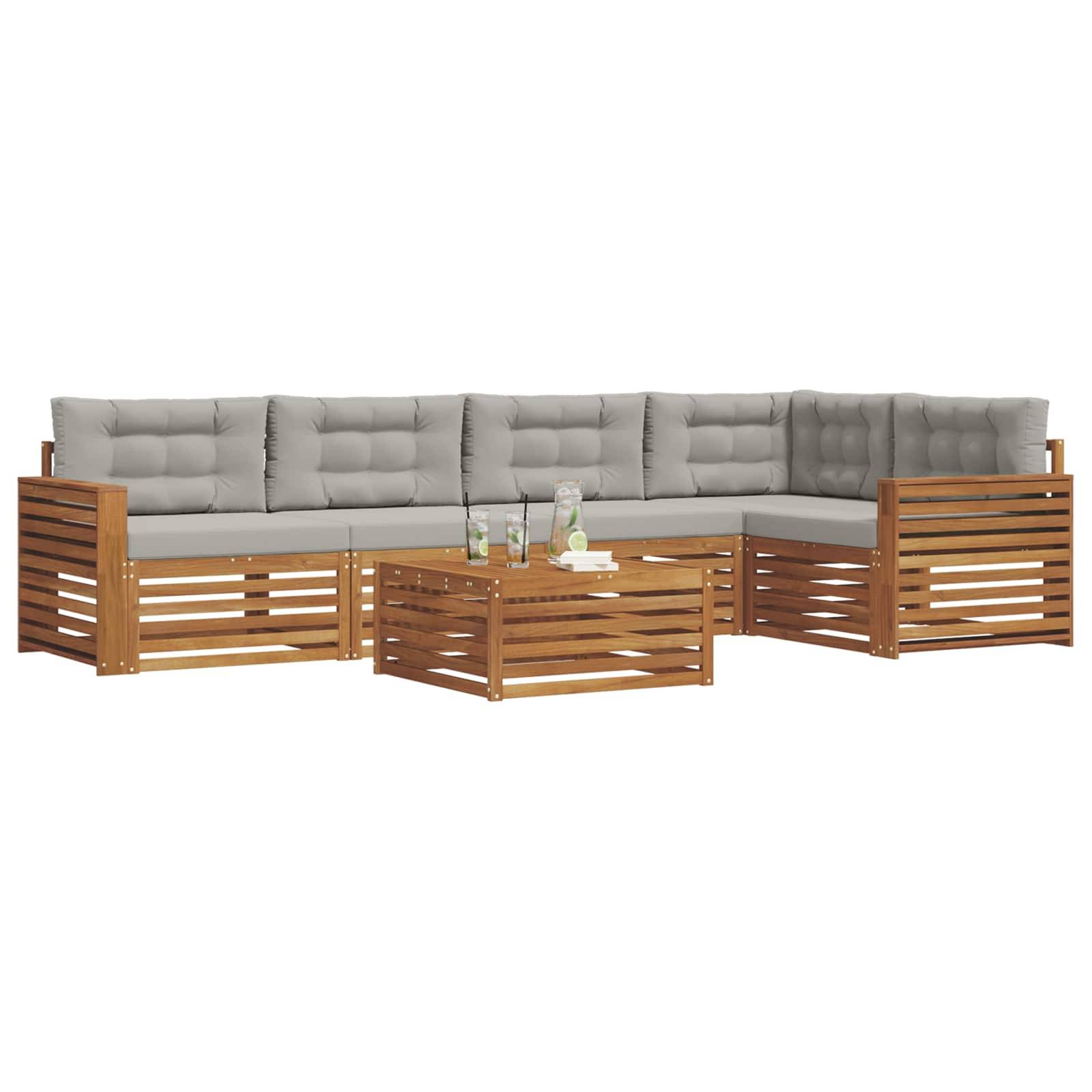 vidaXL Outdoor-Sofagarnitur mit Kissen 6 pcs Natürlich und Hellgrau