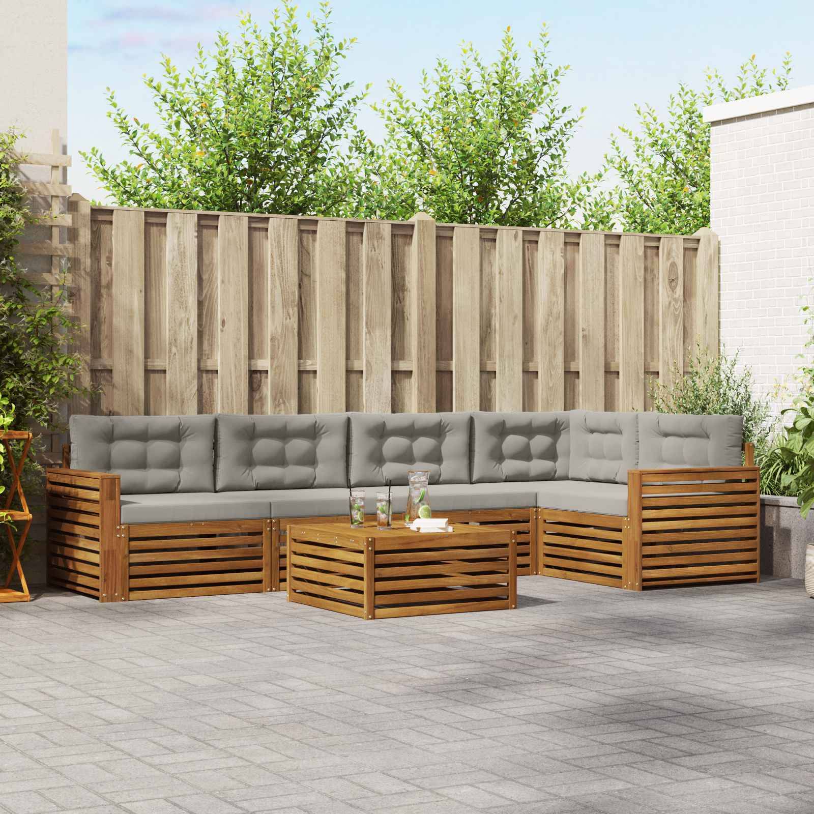 vidaXL Outdoor-Sofagarnitur mit Kissen 6 pcs Natürlich und Hellgrau